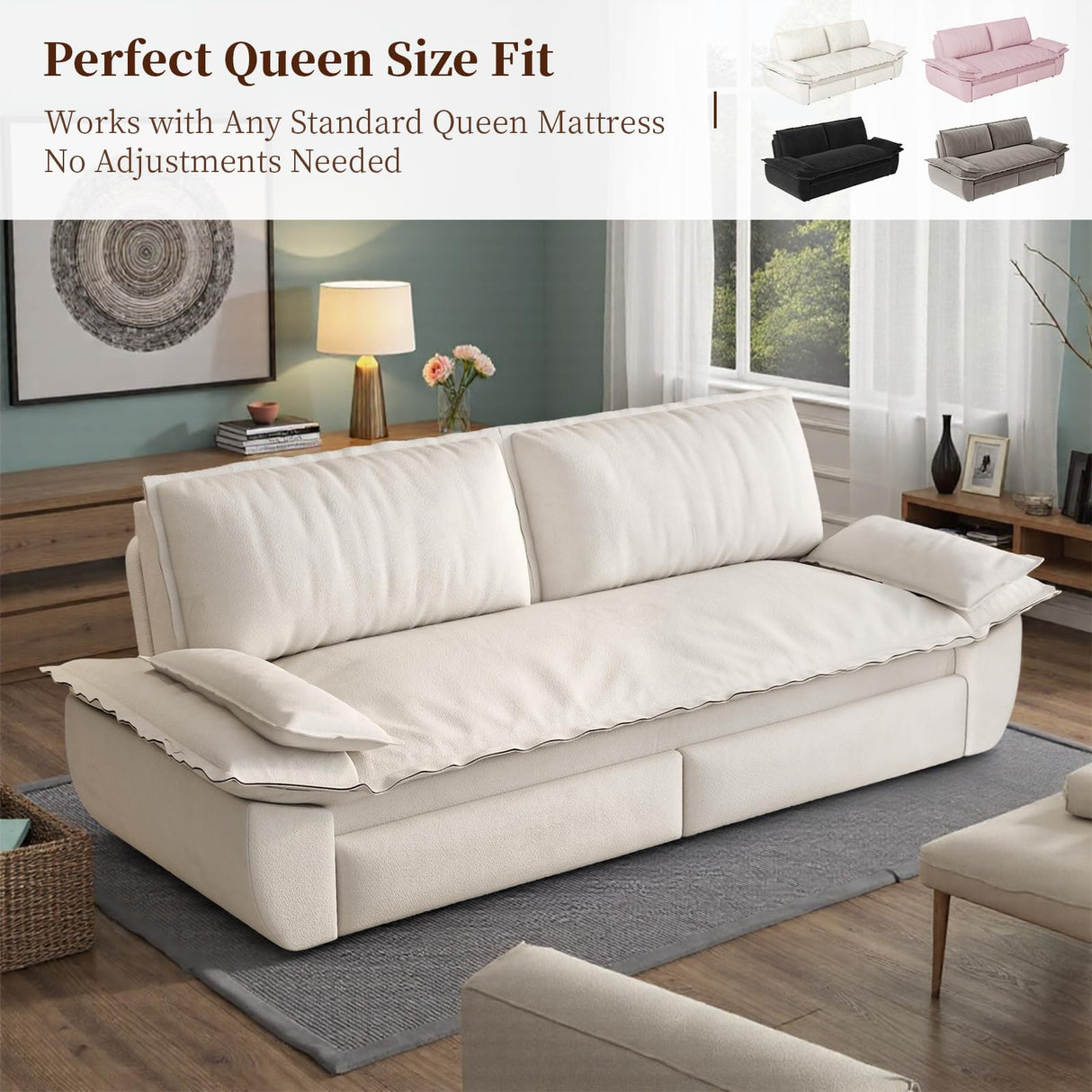 Nicbex 73.2" Queen Size Pull Out Couch Bed Convertible Sleeper Loveseat Sofa Velvet Upholstered Futon Sofá Bed Oversized 3 in 1 Pullout Sofa&Couch with Pillow-top Armrest for Living Room, Office NicBex