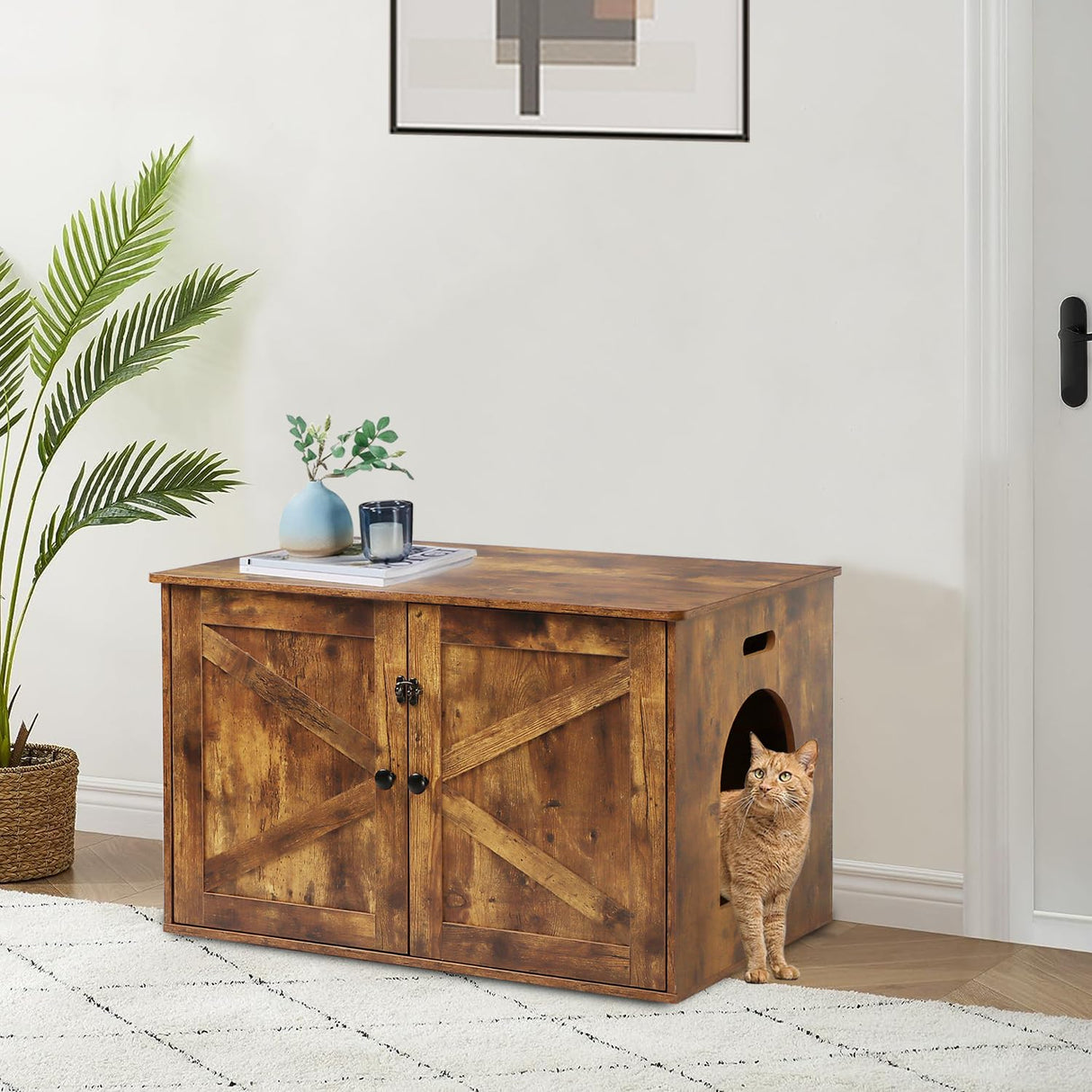 Timberer Cat Litter Box Enclosure, Litter Box Furniture Hidden with Removable Divider, Wooden Cat Washroom Furniture, Indoor Cat House, Rustic Brown Timberer