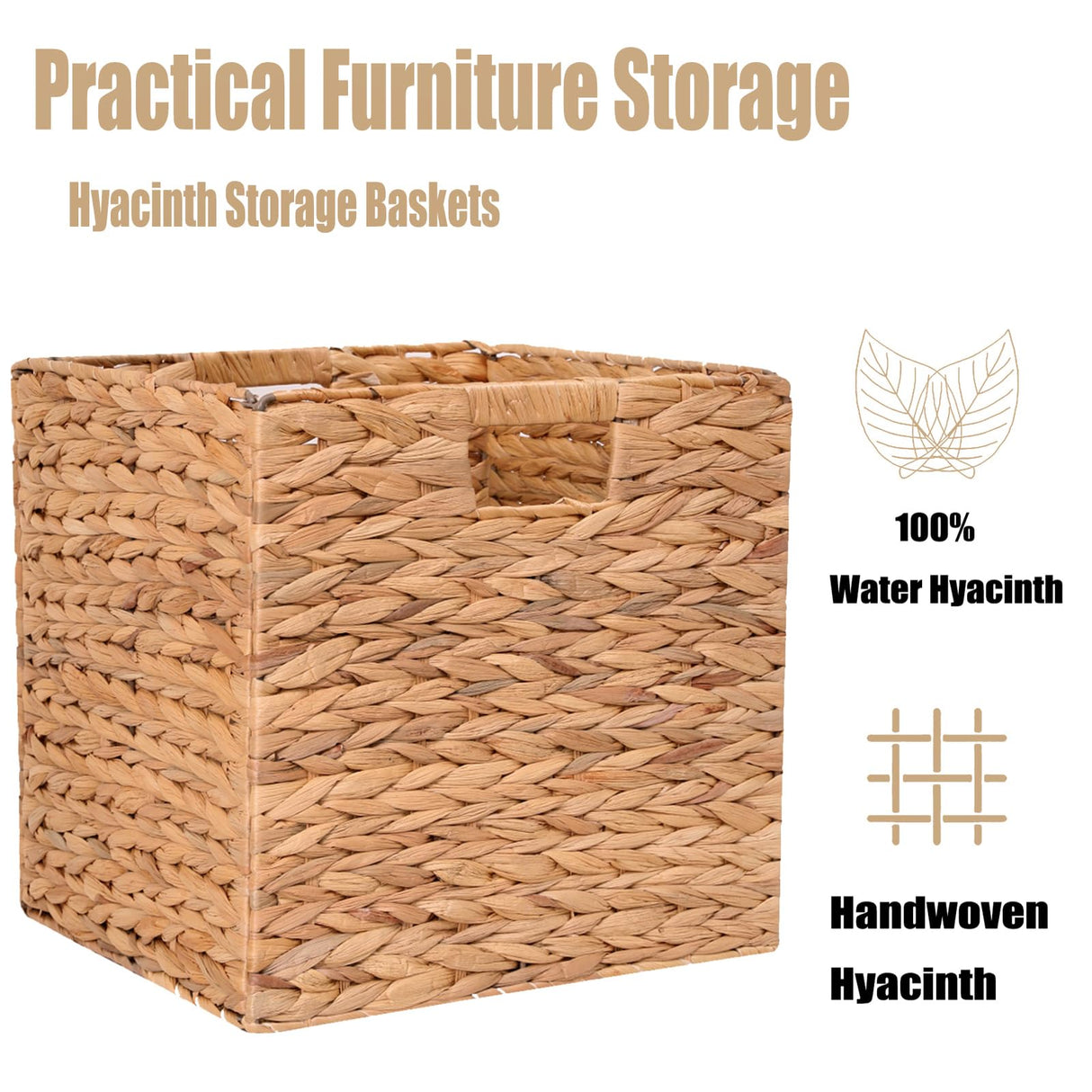 Wicker Storage Baskets Wicker Cube Baskets Foldable Hyacinth Storage Baskets,Rectangular Laundry Storage Bin,Square Basket for Shelves,Set of 2 Pcs,12 x 12 x 12in CXQCMUYE