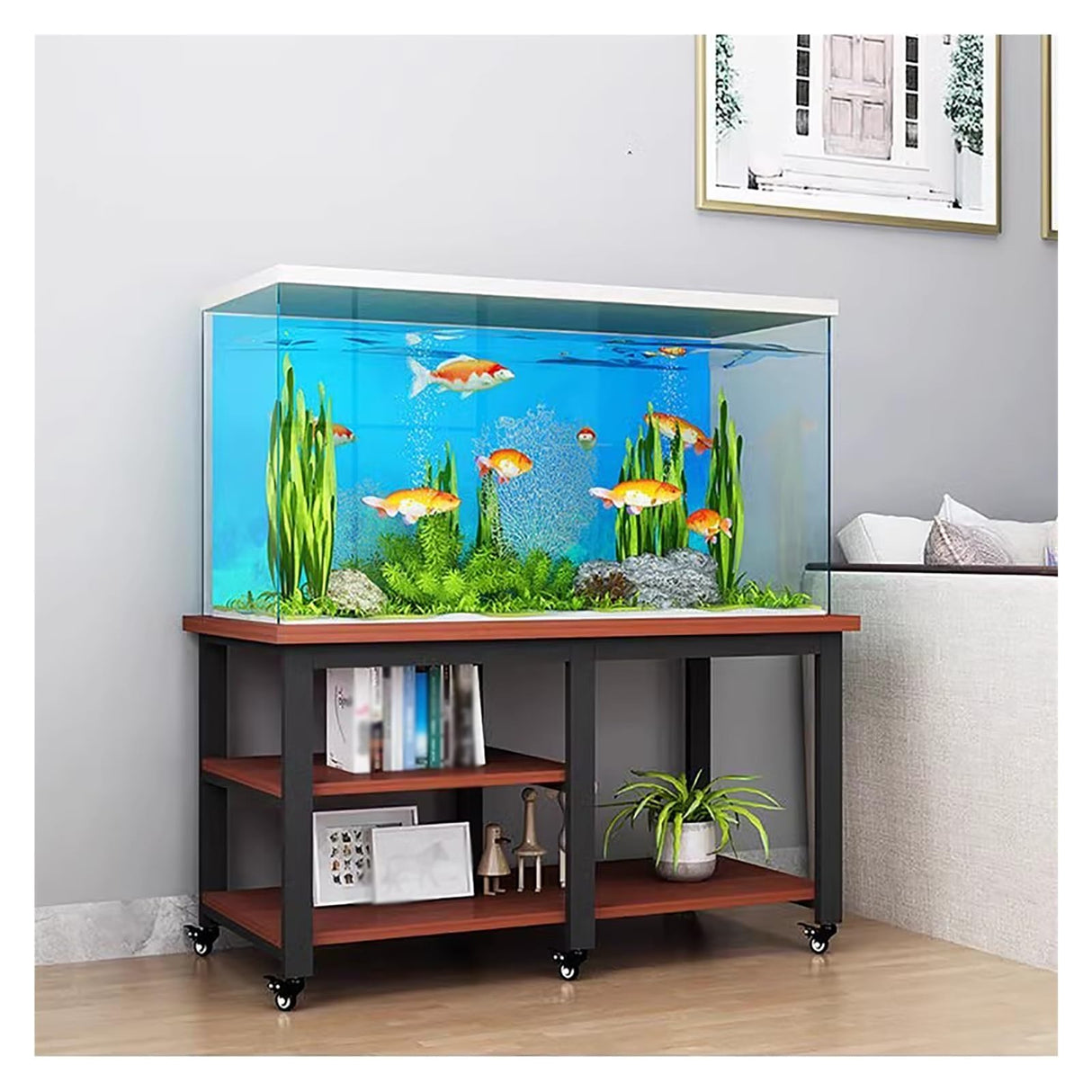 20 30 10 Gallon Fish Tank Stand with Wheels & Storage, Metal & Wood Aquarium Rack System Rolling Breeder Tank Stands, 77cm Tall Terrarium Holder(Color:#2,Size:(LxWxH) 50x30x75cm) JYHHCYS