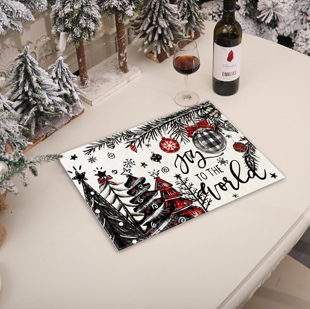 Heirloom Haven Christmas Placemats Set of 4, 12x18 Inch Christmas Tree Xmas Ball Table Mats Winter Joy to The World Seasonal Holiday Place Mat Table Decoration for Kitchen Dining Home Party Decor Heirloom Haven