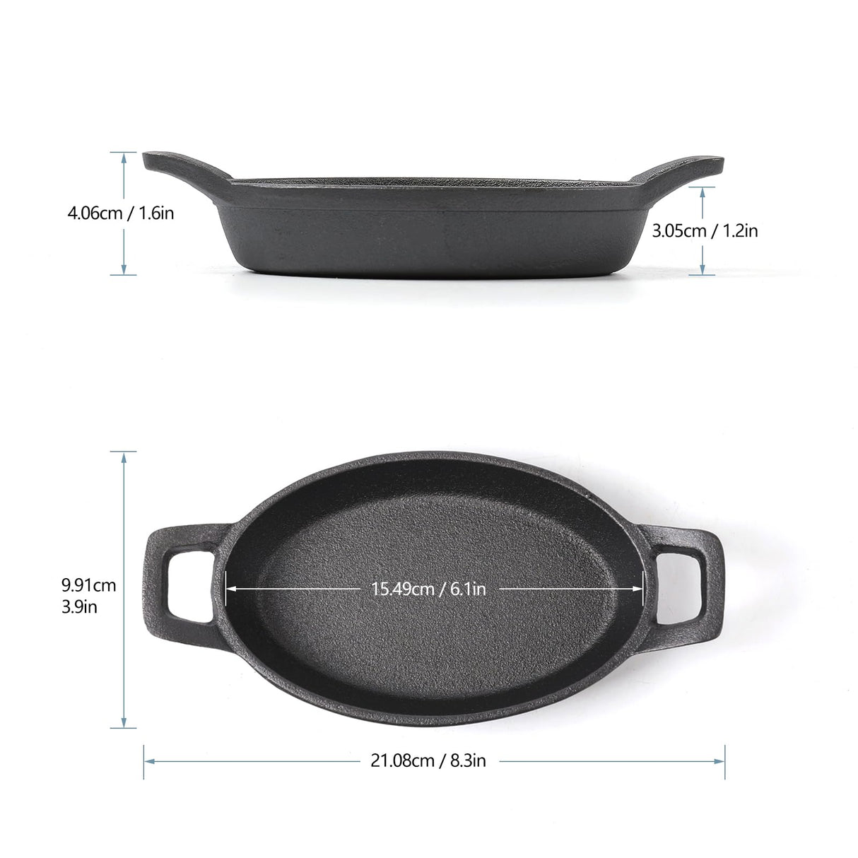 HAWOK Cast Iron Mini Oval Serving Dishes with a Storage Bag, Oval-shaped Casserole Dishes, 4 PCS HAWOK