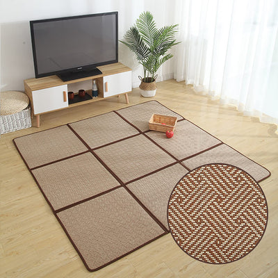 MYOYAY Large Japanese Tatami Mat 71x 71in Summer Breathable Sleeping Mat Foldable Rattan Floor Mat Non-Slip Memory Foam Stitching Carpet Crawling Mats Living Room Bedroom Playroom Yoga (Brown)