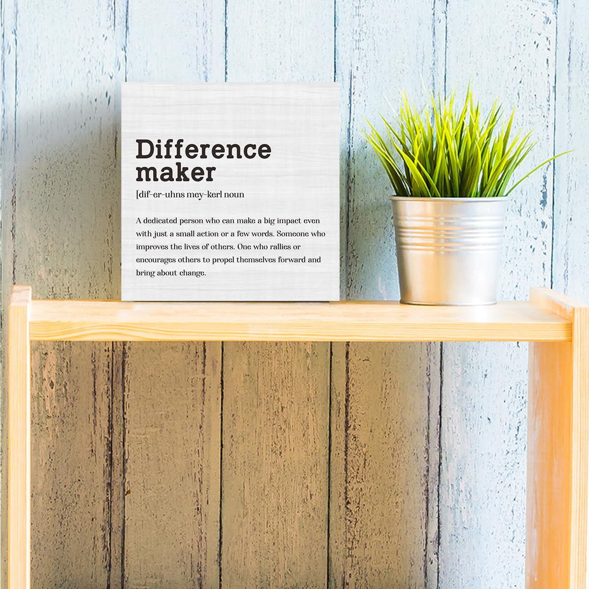 AOZHUO Difference Maker Definition Home Office Decor Wooden Box Sign, Motivational Farmhouse Decorative Positive Office Desk Accessories Wood Plaque Affirmations Wood Table Sign for TV Cabinet Shelf AOZHUO