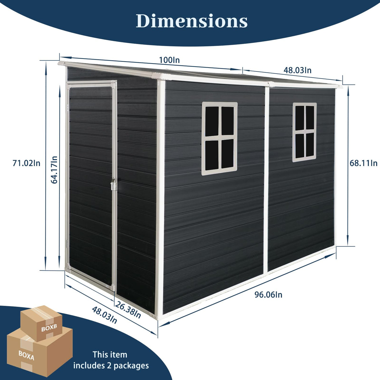 Zolyndo 8x4ft Lean to Shed, Resin Outdoor Storage Shed with Floor and 2 Windows, Plastic Sheds & Outdoor Storage Clearance for Patio Furniture, Garden Tools Bike Accessories, Beach Chairs Zolyndo