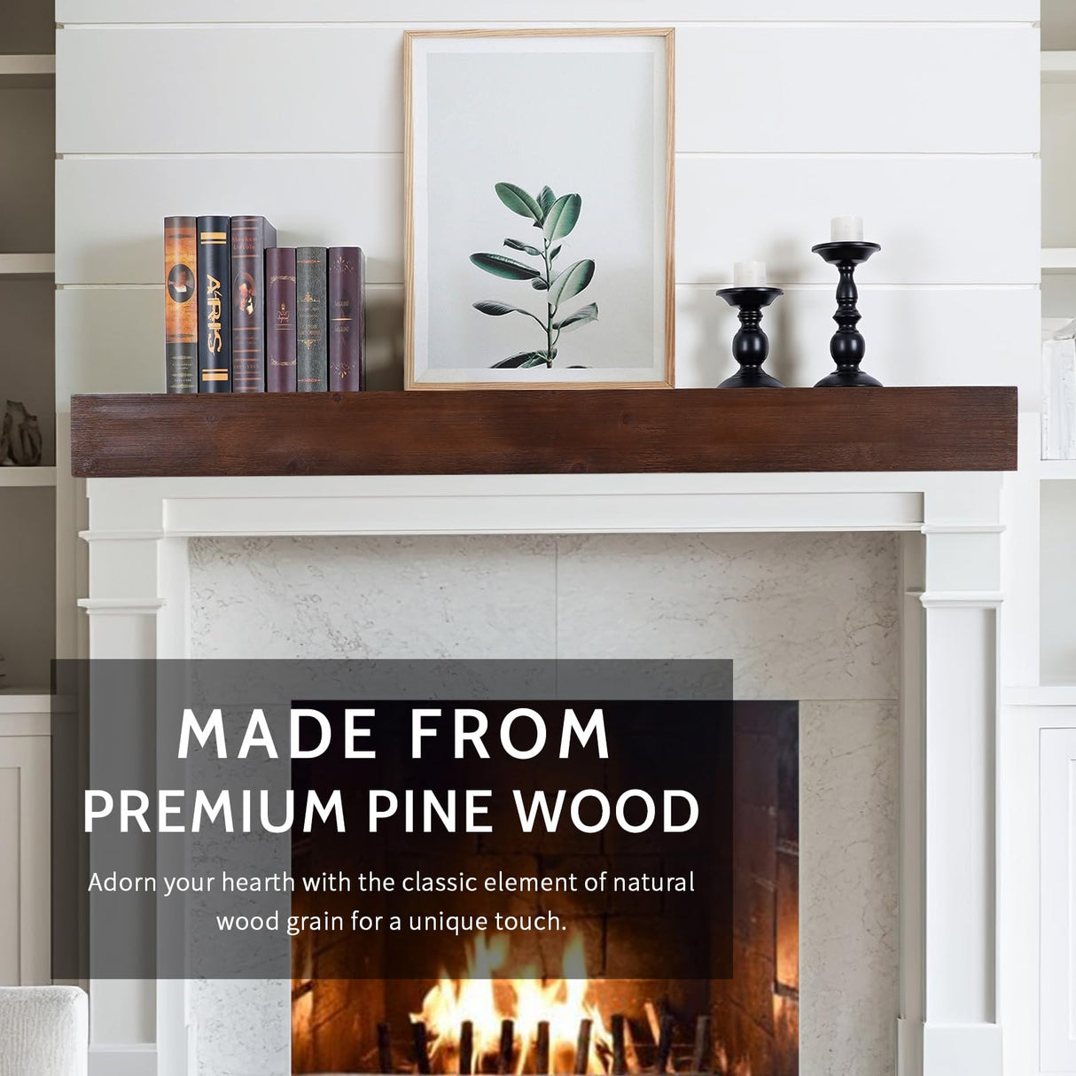 G GOOD GAIN Fireplace Mantel 60inch - Solid Wood Mantel Shelf Handcrafted Rustic | Floating Mantle Shelves Decor for Wall, Bedroom, TV, Books, Livingroom(DarkWalnut) G GOOD GAIN