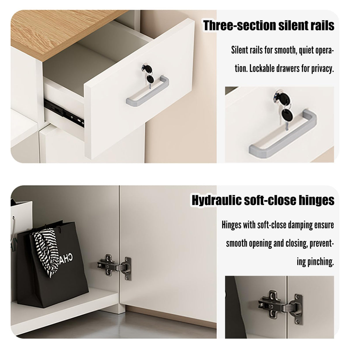 Reception Desk with Counter Modern, 35.4-118.1'', Solid Wood Ecological Board, Large Storage Space,Lockable Storage Drawers, for Salons, Offices, Lobbies, Retail Stores and Home Offices EQWZUPD