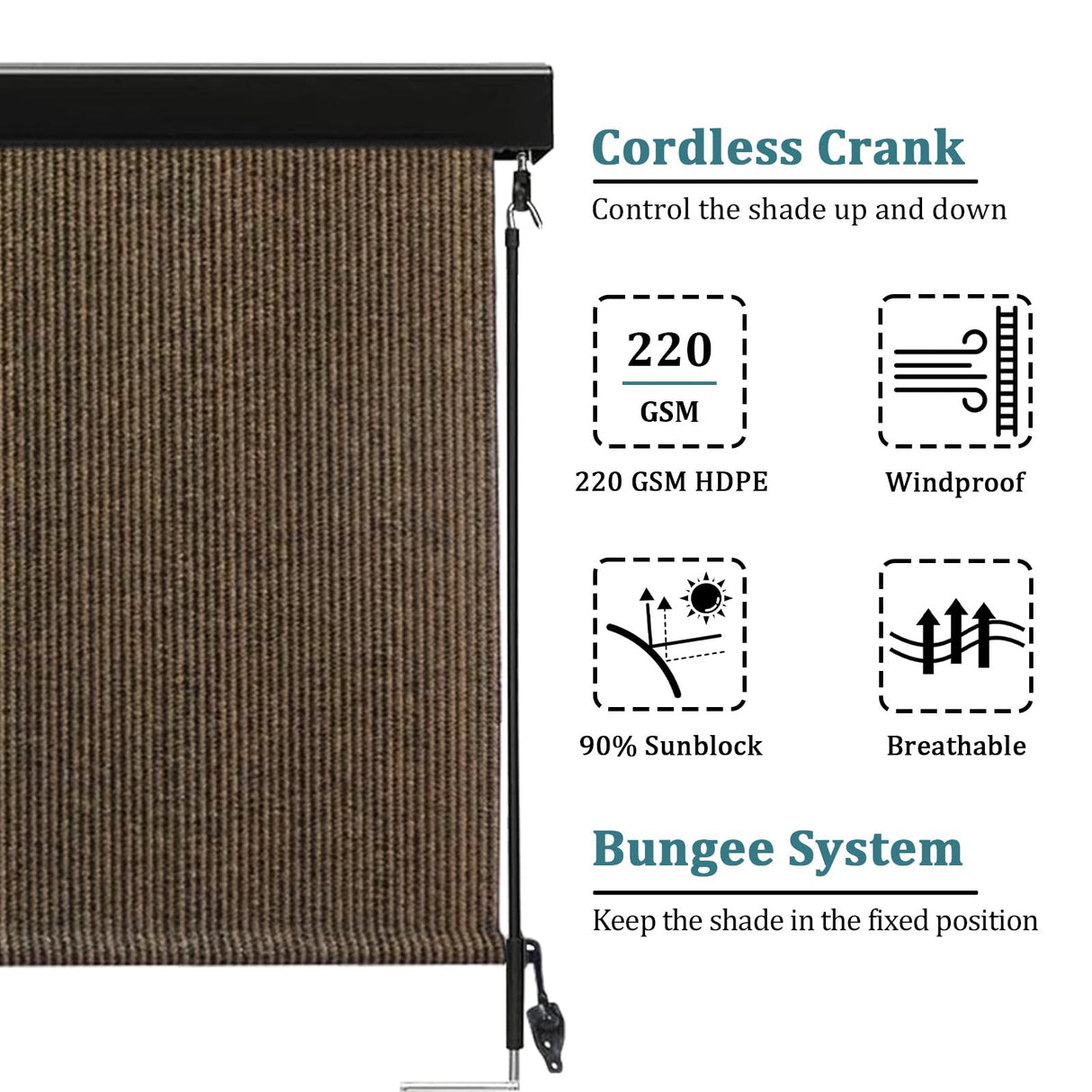 Shade&Beyond Outdoor Roller Shades 6' W x 8' H Mocha Patio Roll Up Blinds with Aluminum Valance 220GSM Exterior Shade Cloth Roll for Porch Gazebo Pergola Balcony Backyard Shade&Beyond