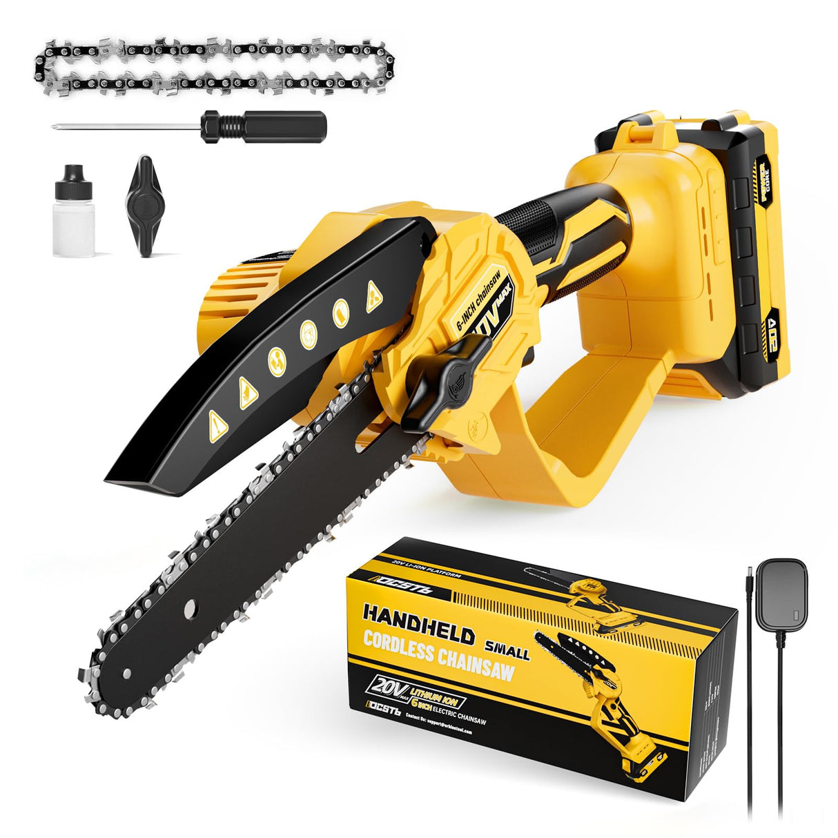 Mini Chainsaw Compatible With Dewalt 20V MAX Battery,Cordless Pruning Chainsaw with Security Lock & Replacement Chain, Battery Powered for Wood Cutting|Tree Trimming|Camping(Battery Included) FUHAUS