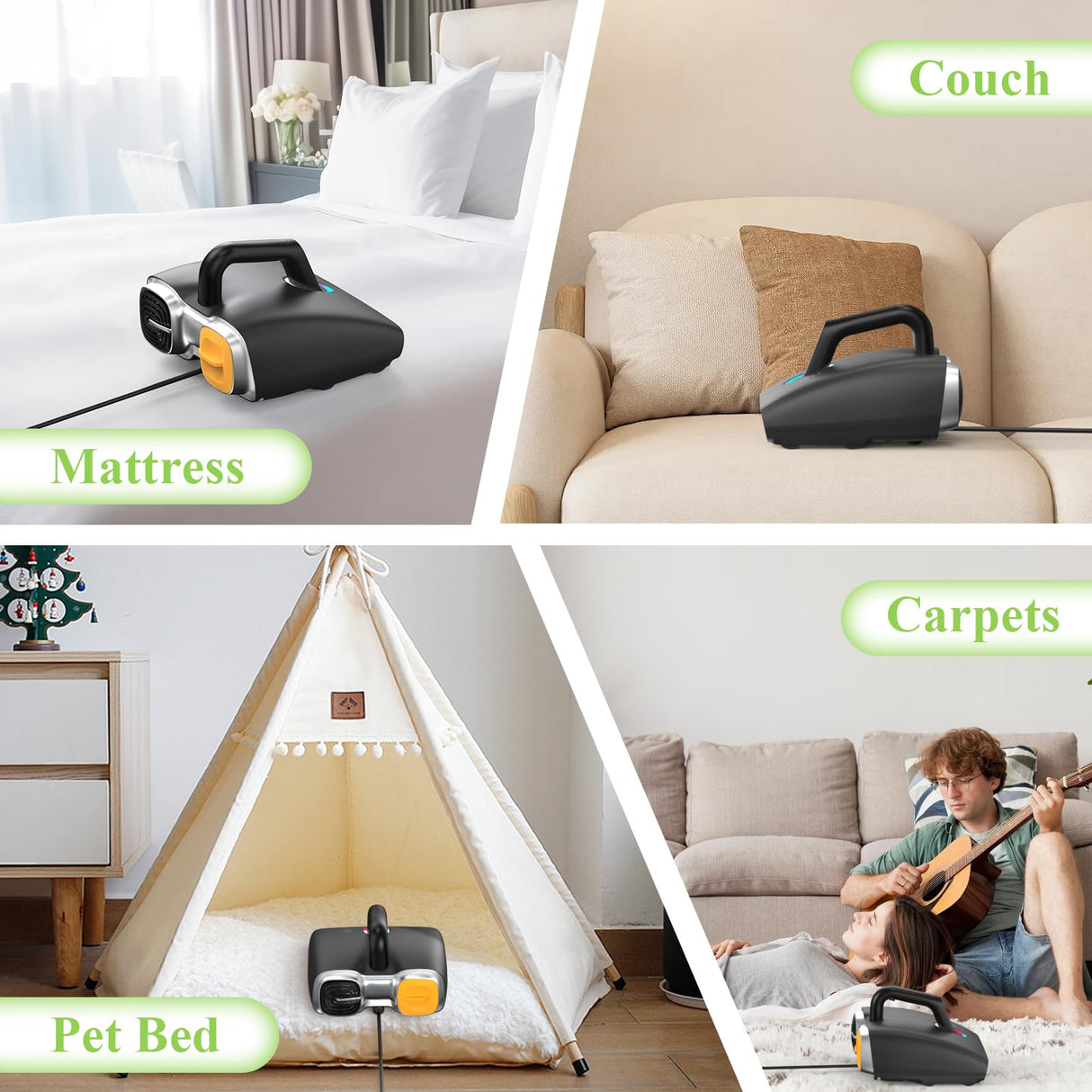 Mattress Vacuum Cleaner 6-in-1 Bed Vacuum with 15Kpa Suction 450W & 120000 RPM/Min Dual Brushroll Rotation Handheld Vacuum Widened Suction Port, Corded Minthouz