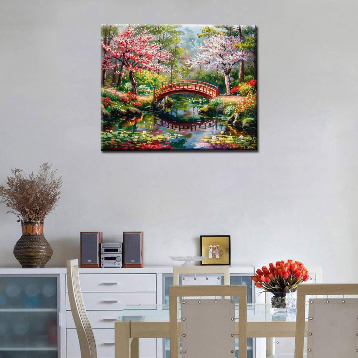 Aihonmin Flower Blossom Tree Paint by Numbers Japanese Garden Paint by Numbers Adult,Landscape Paint by Numbers Kits on Canvas Arts Craft for Home Wall Decor Without Framed 16''W x 20''H Aihonmin