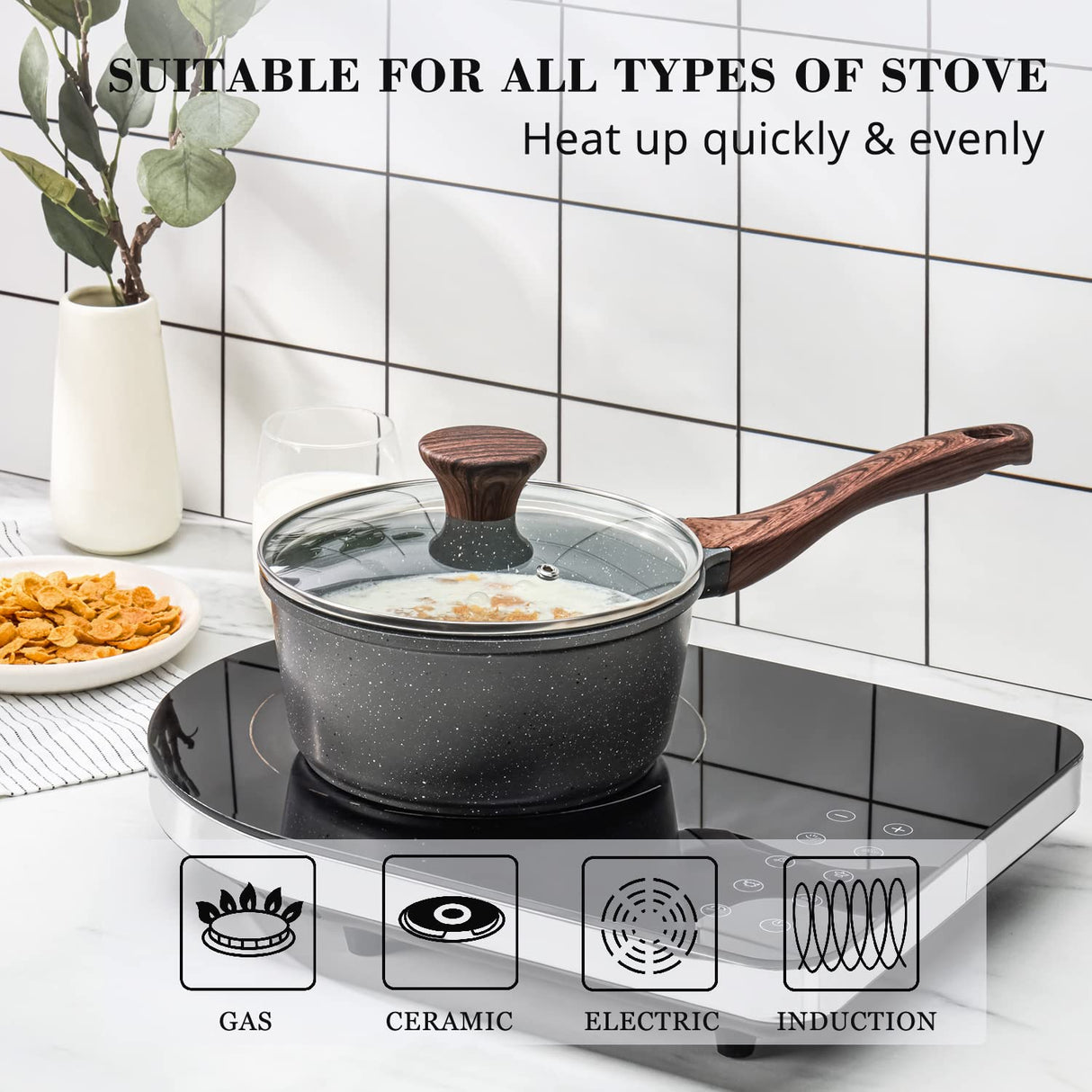 SENSARTE Nonstick Sauce Pan with Lid Saucepan Set, Swiss Granite Coating Sauce Pot Kitchen Cooking Pot, Induction Comptable, PFOA Free, 1.5 + 2.5 QT SENSARTE