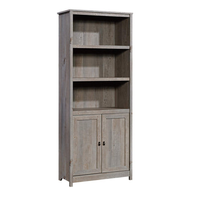 Sauder Cottage Road Library with Doors/Book shelf, L: 29.29" x W: 13.98" x H: 71.5", Mystic Oak finish