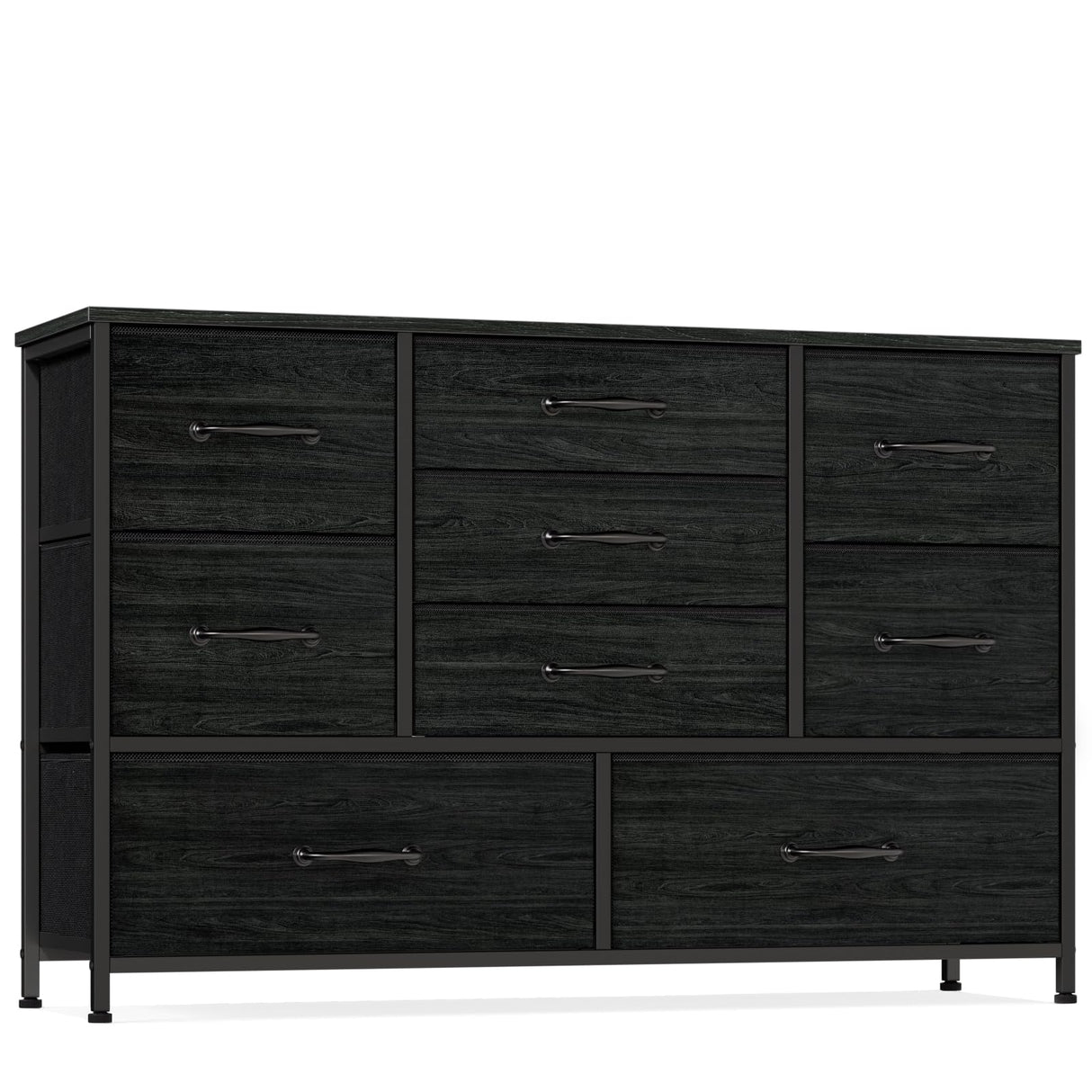Furnulem Wide Dresser with 9 Large Drawers for 55'' Long TV Stand Entertainment Center,Wood Shelf Storage for Bedroom,Living Room,Closet,Entryway,Sturdy Metal Frame(Black Oak Furnulem