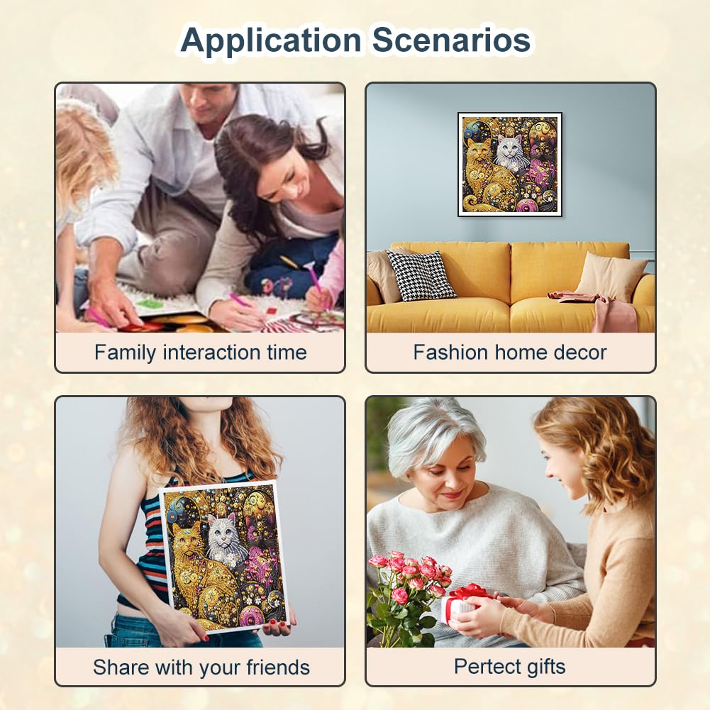 FHBUBPUP Cat Diamond Art Painting Kits for Adults, 5D Special Shape Diamond Art for Beginners, Flower Rhinestones Gem Art Craft Home Wall Decor Gift 12×12inch FHBUBPUP