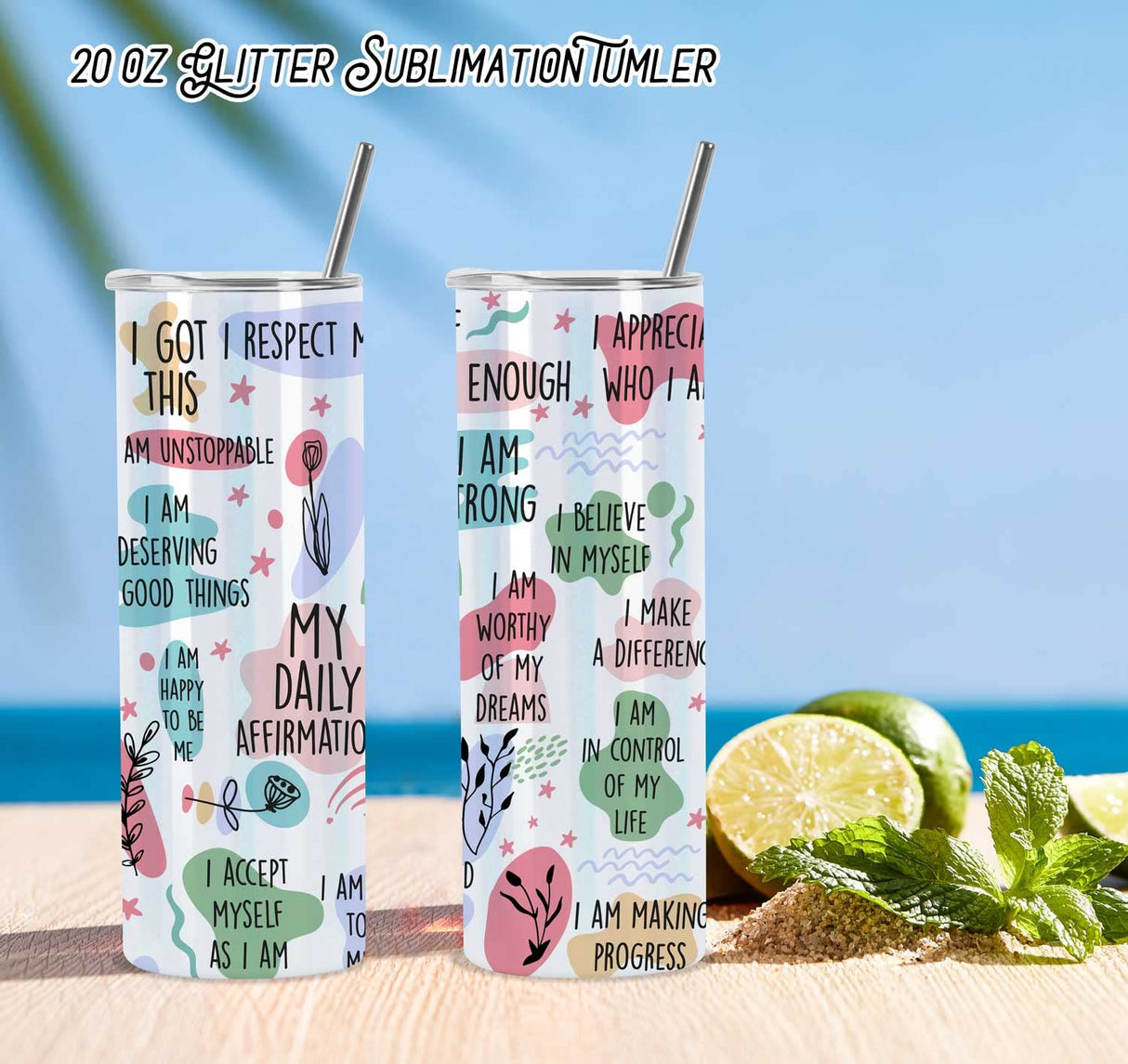 Wzaytia Glitter Sublimation Tumblers 20 Oz Skinny Straight, 8 Pack Sublimation Glitter Shimmer Tumbler Blanks, Individually Boxed Stainless Steel Glitter Tumblers, White Wzaytia