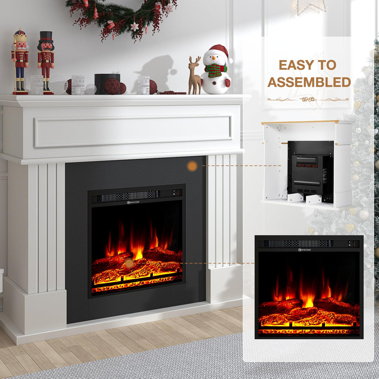 oneinmil Electric Fireplace with Mantel, Fireplace TV Stand with 18’’ Electric Fireplace Heater, 3D Realistic Flame, Freestanding Fireplace for Living Room, Bedroom, White oneinmil