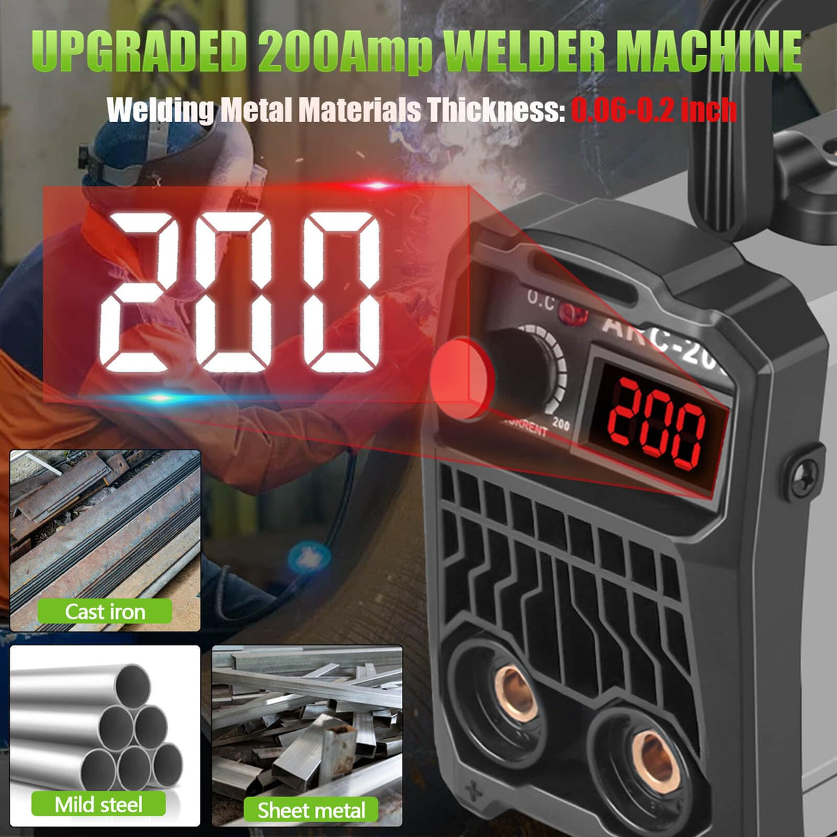 Hpoouo 200Amp 20PCS Rods Stick Welder, Super MINI Portable Welding Machine, IGBT Inverter Welder Machine 110V with Hot Start Arc Force Anti-Stick, for 1/16"-1/8" Rod ARC Welder, Chip Hammers (Gray) Hpoouo