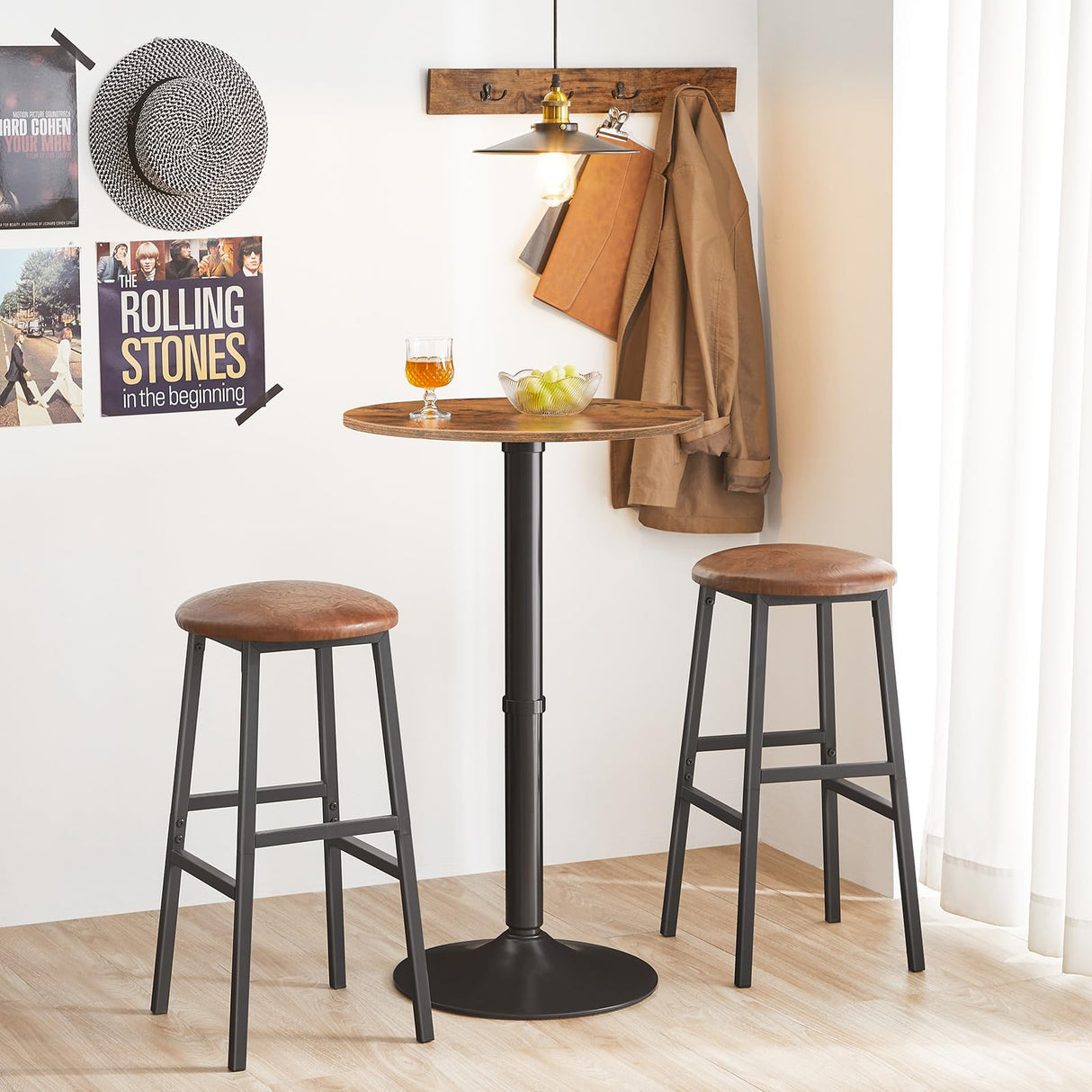 HOOBRO Round Bar Table, 35" Tall Pub Table, Cocktail Table with Base, Stable Counter Table with Non-Slip Base for Narrow Space, Bar Height Table for Kitchen, Easy to Assemble, Rustic Brown BF57BT01 HOOBRO