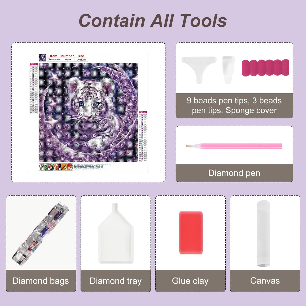 Anuver Tiger Diamond Painting Kits for Adults, 5D DIY Diamond Art Kits for Beginners, Full Drill Diamond Painting Kits for Home Wall Decor, 12x12 Inch Anuver