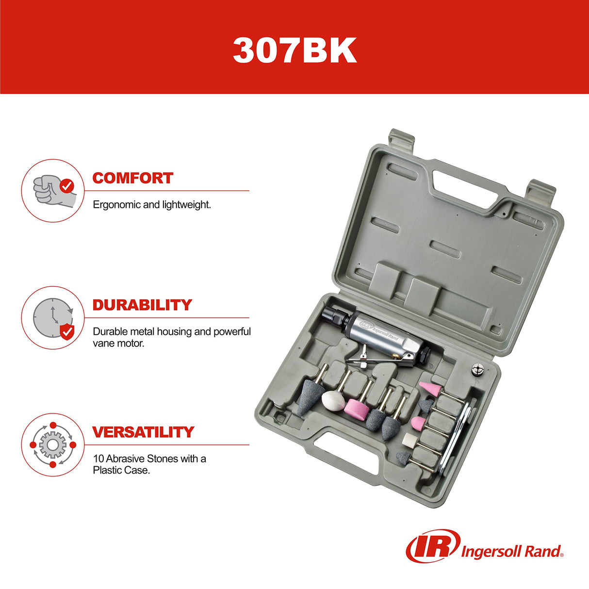 Ingersoll Rand 307BK Air Die Grinder Stone Kit, 28,000 RPM, 0.25 HP, 1/4" Collet, Front Exhaust Ingersoll Rand