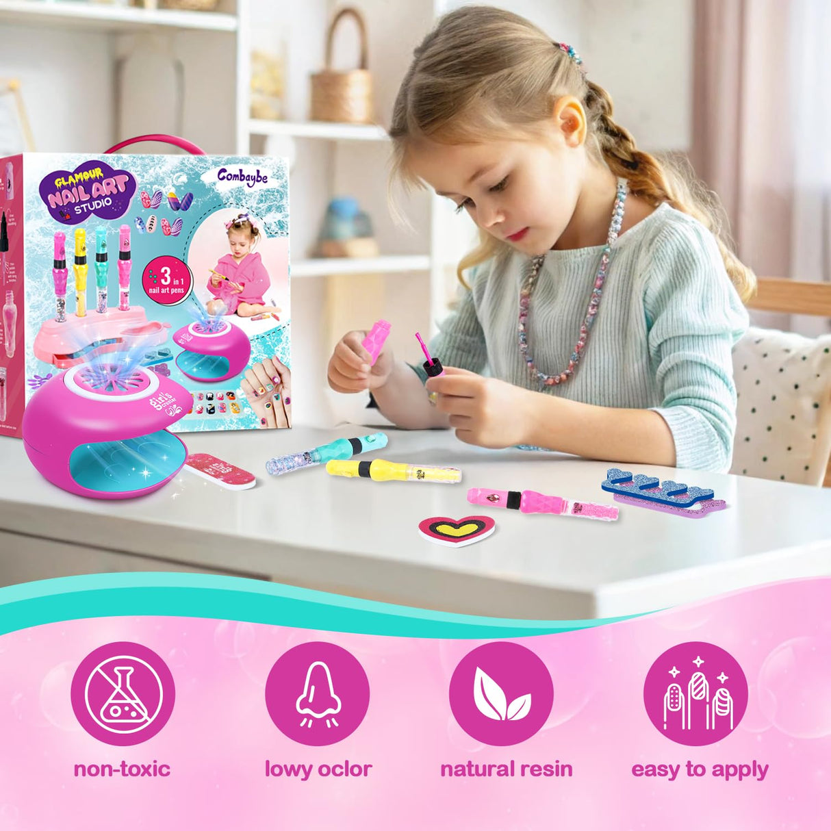 Kids Nail Polish Set for Girls - Nail Art Kit for kids Ages 7-12 - Girl Gifts - Non Toxic Nail Polish,Girls Stuff for Spa,Makeup,Manicure - Birthday Gifts for Girl Age 6 7 8 9 10-12 Years old Combaybe