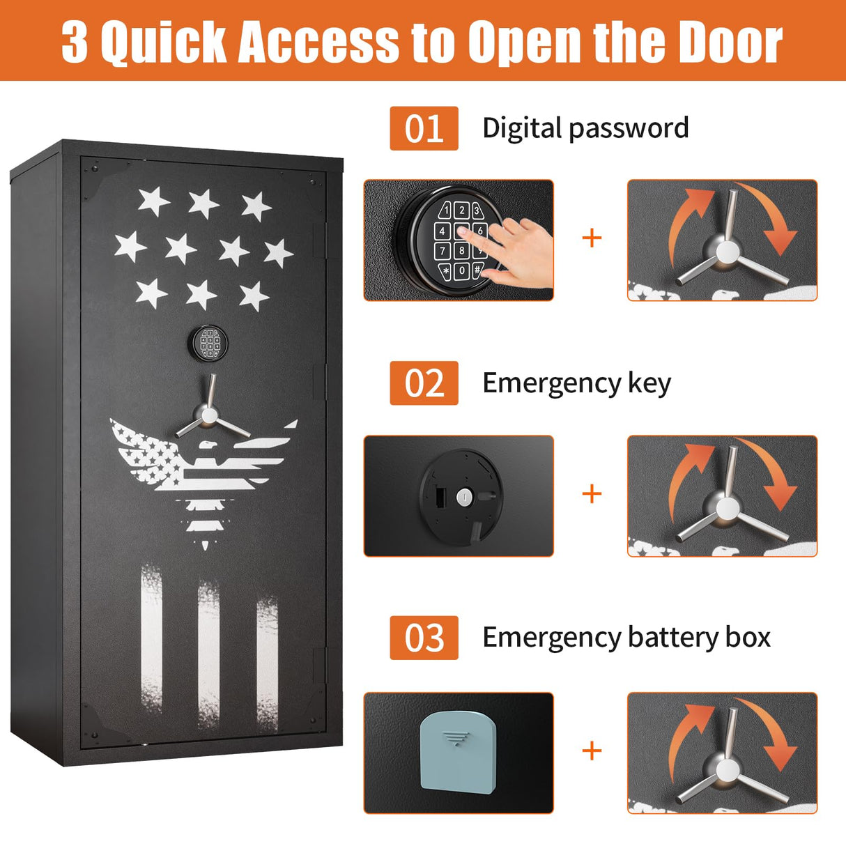 Updated Large Rifle Safe, 30-40 Gun Safe for Rifle and Shotgun/Rifle Pistol Rack/Storage Pocket/Removable Shelf/Silent Mode/External Battery/LED,180° Open Door Panel Organizer Gun Cabinet Unassembled TTSITG