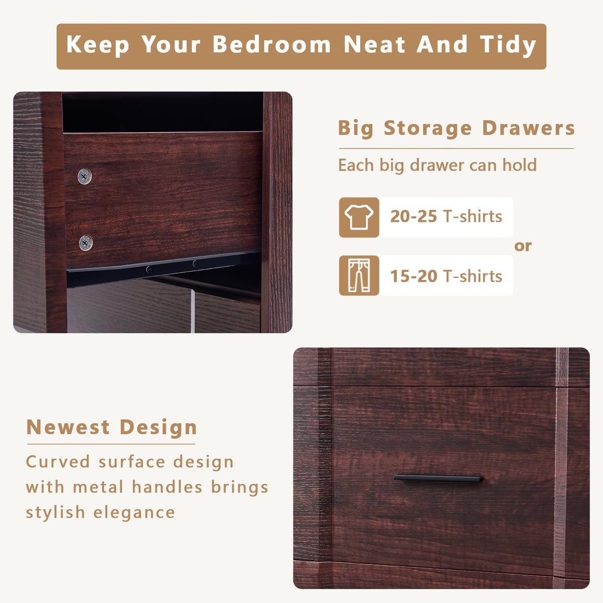 Farmhouse 8 Drawers Dresser for Bedroom, Wood Large Chest of Drawers, Long Dressers Double Dresser, Curved Wide Dresser Storage Dressers Organizer for Bedroom, Closet, Living Room,Hallway & Entryway FFBCFDK