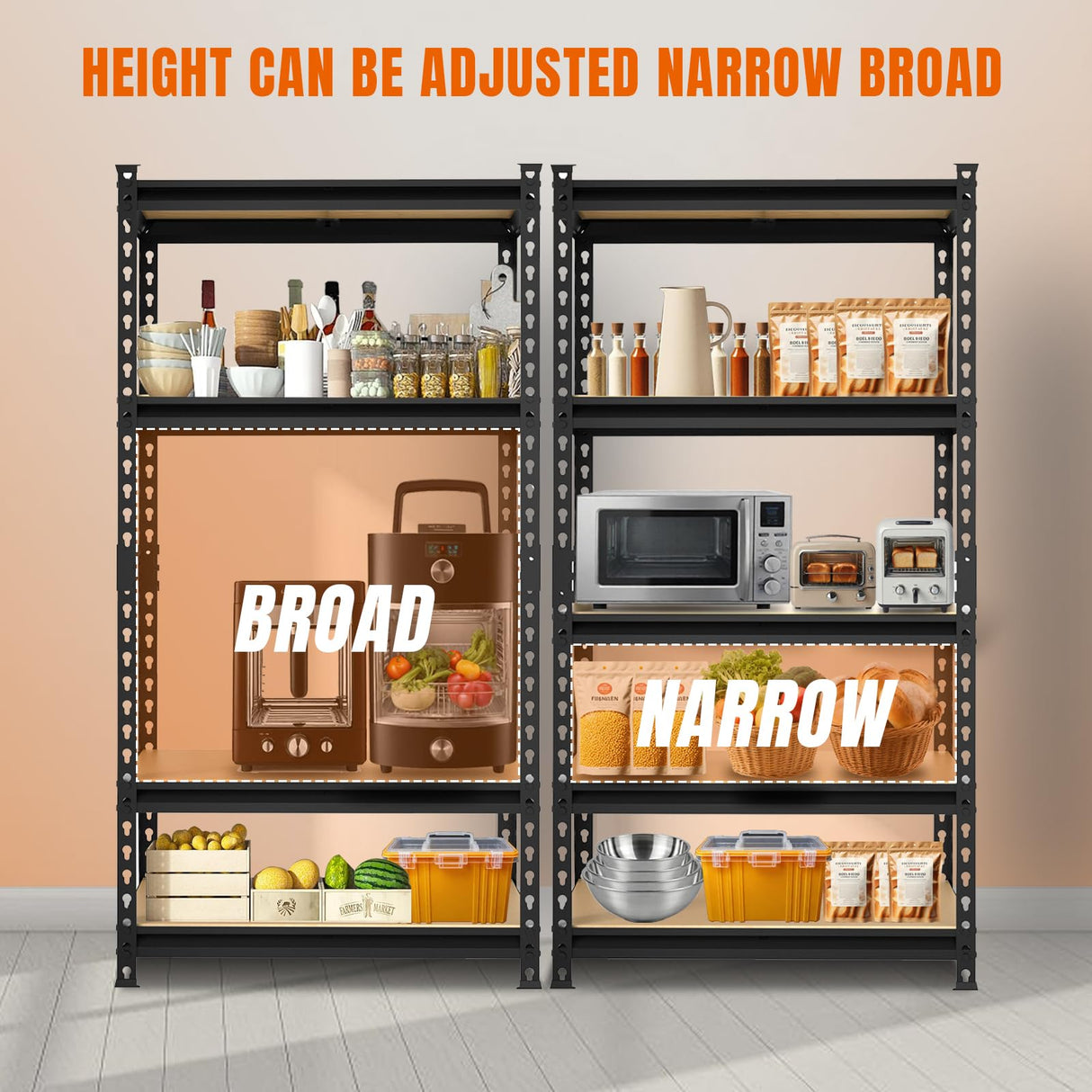 BIG RED Storage Shelving Unit, 5-Tier Adjustable, Heavy Duty Metal Garage Shelves/Utility Rack for Kitchen, Pantry, Basement, Bathroom, Laundry - 2,000 lbs Capacity, Black, 72" H x 35" W x 12" D BIG RED