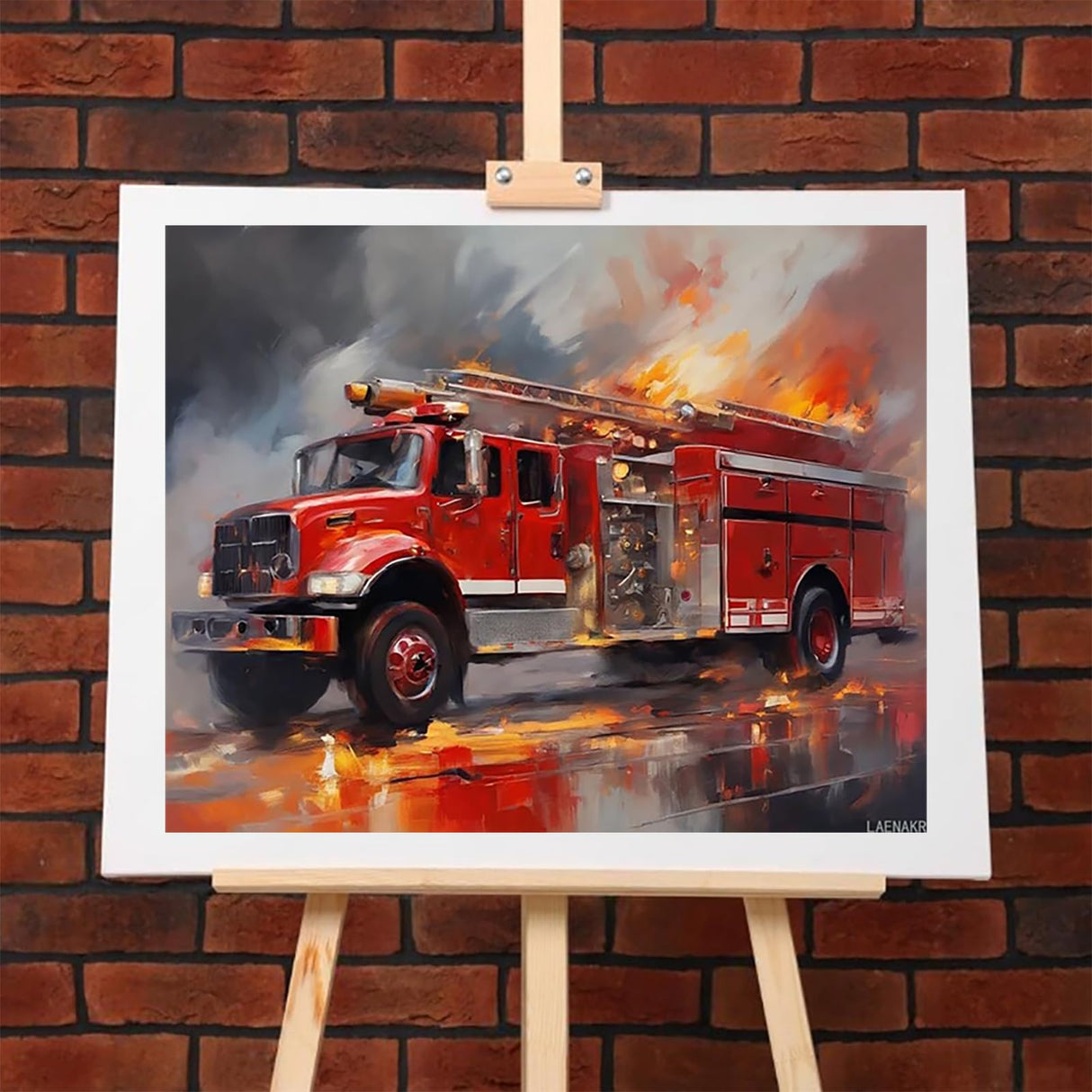 LAENAKR Paint by Numbers Kits DIY Digital Painting Fire Truck Firefighter Car Scenery Paint by Numbers for Adults DIY Oil Painting Gift Kits 16x20in LAENAKR