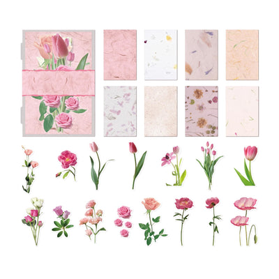 Teozeqe 31 PCS Premium Flower Scrapbook Kit – Big Realistic Floral PET Stickers & Vintage Paper for DIY Crafts, Bullet Journals & Scrapbooking 3 x 4.7 (Light Pink Fragrance)