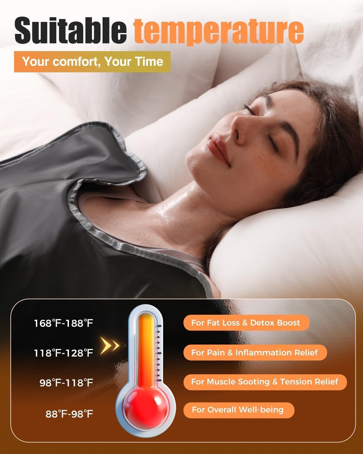 EHINI Infrared Sauna Blanket-Sauna Blanket for Home Use, Portable Design for Relaxation and Detoxification Highest 176℉, 20-60 Minutes Timer, 6 ft x 2.65 ft(Darkness) EHINI