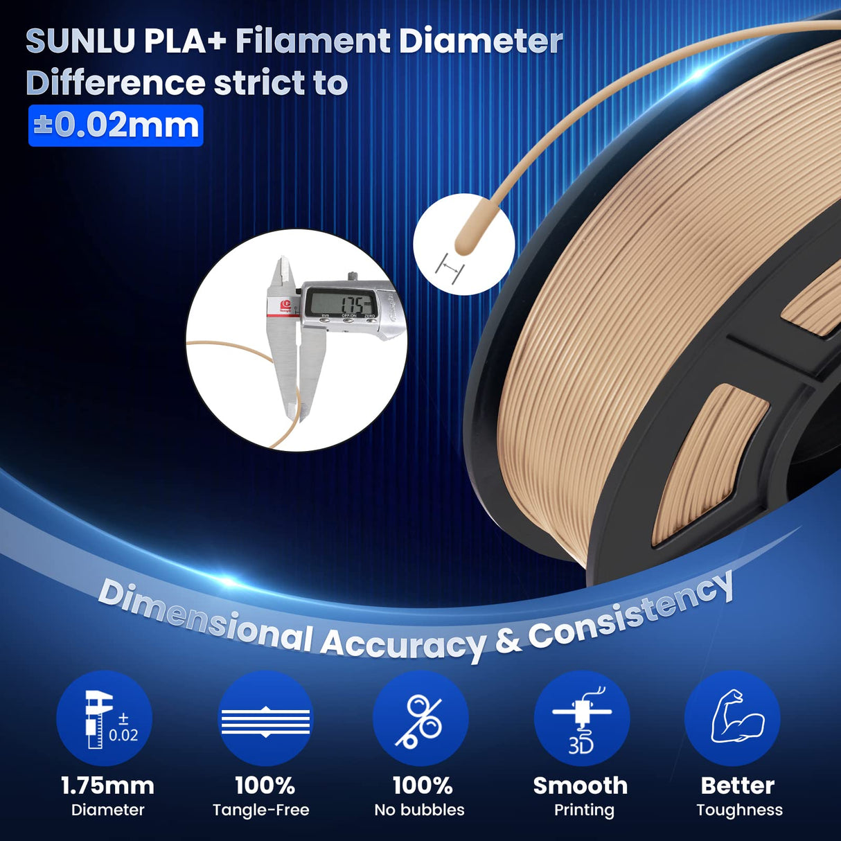 SUNLU 3D Printer Filament PLA Plus 1.75mm, SUNLU Neatly Wound PLA Filament 1.75mm PRO, PLA+ Filament for Most FDM 3D Printer, Dimensional Accuracy +/- 0.02 mm, 1 kg Spool(2.2lbs), Wood SUNLU