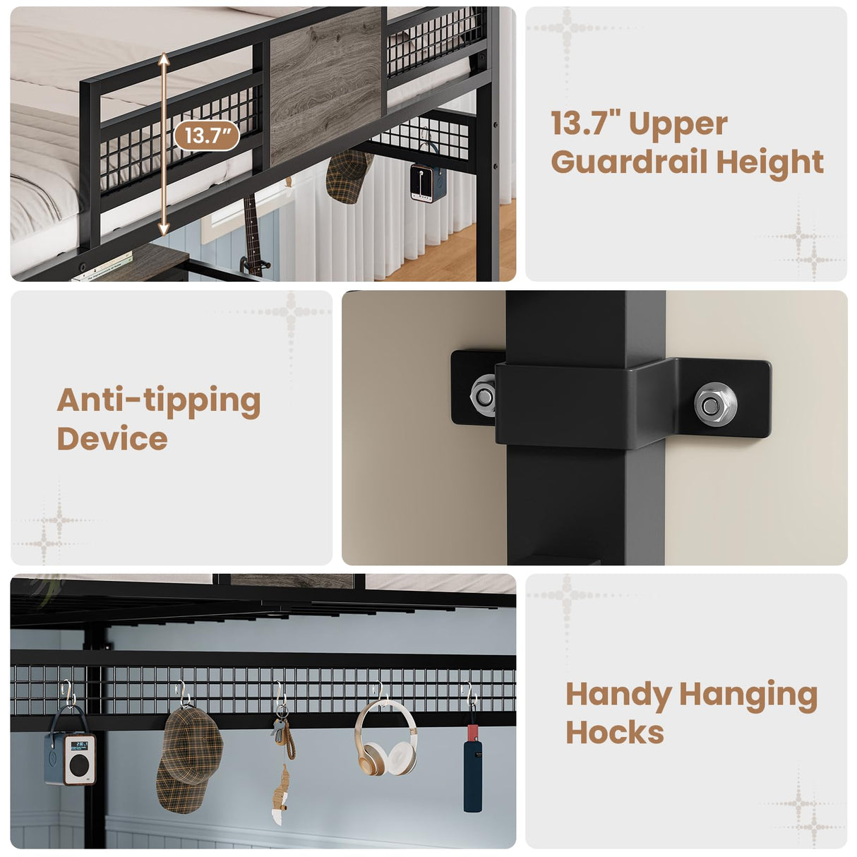 BTHFST Full Size Loft Bed with L-Shaped Desk and 3 Storage Drawers, LED Lights & Charging Station, Open Storage Shlef, Metal Loft Bed Frame with Solid Slats and Guardrail, Space Saving, Grey BTHFST