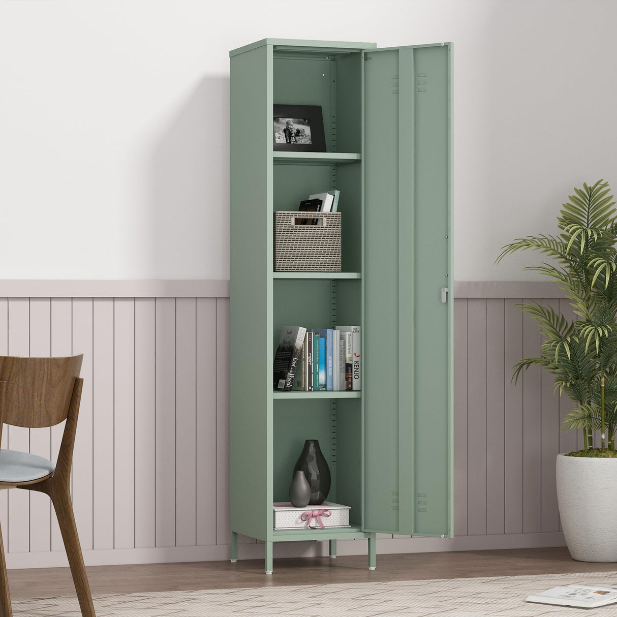Elitehouse Single Door Mint Metal Locker with Adjustable Shelves, Green Tall Metal Locker Storage Cabinet,Easy Assembly for Living Room Bedroom (15.8”W x 15”D x 70.9”H ) Elitehouse