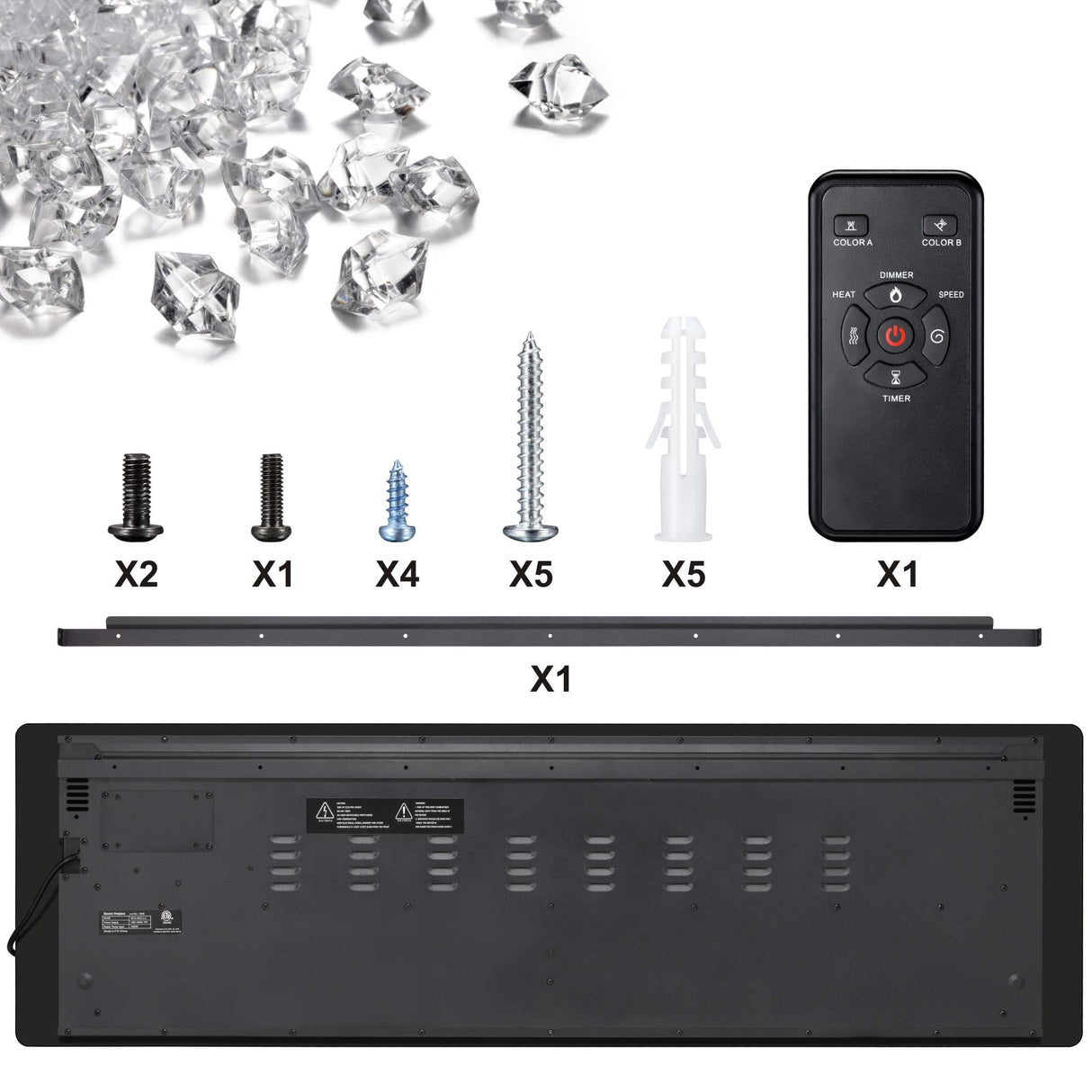 Joy Pebble 60 inch Electric Fireplace Inserts, in-Wall Recessed and Wall Mounted 750/1500W Fireplace Heater, Touch Screen, Remote Control with Timer, Adjustable Flame Color and Speed Joy Pebble