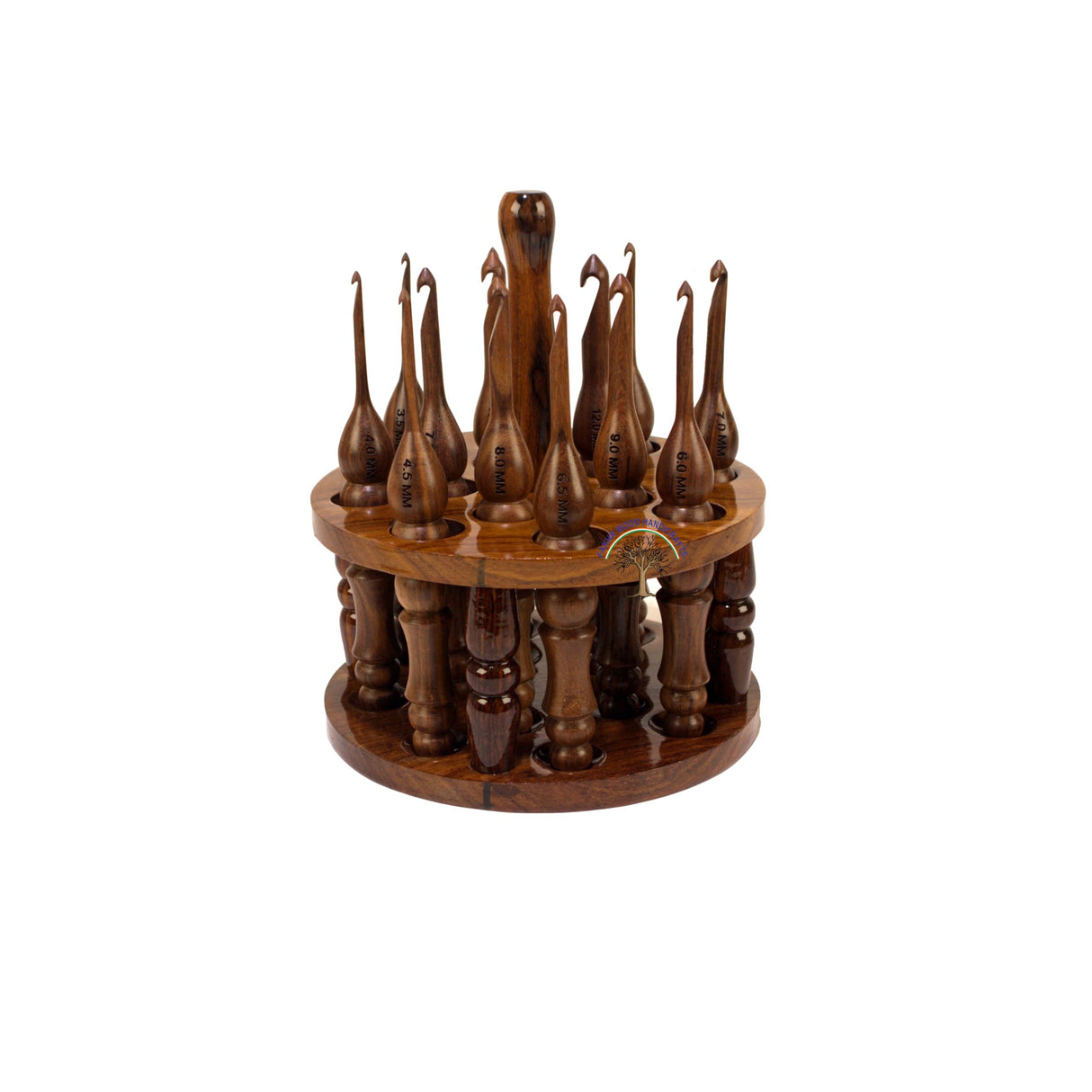 Handcrafted Rosewood Crochet Hook Stand – Personalized Wooden Holder – Portable Organizer for Crochet Hooks – Premium Gift for Knitters & Crafters 13-Hooks Fakhr Wood Handicrafts