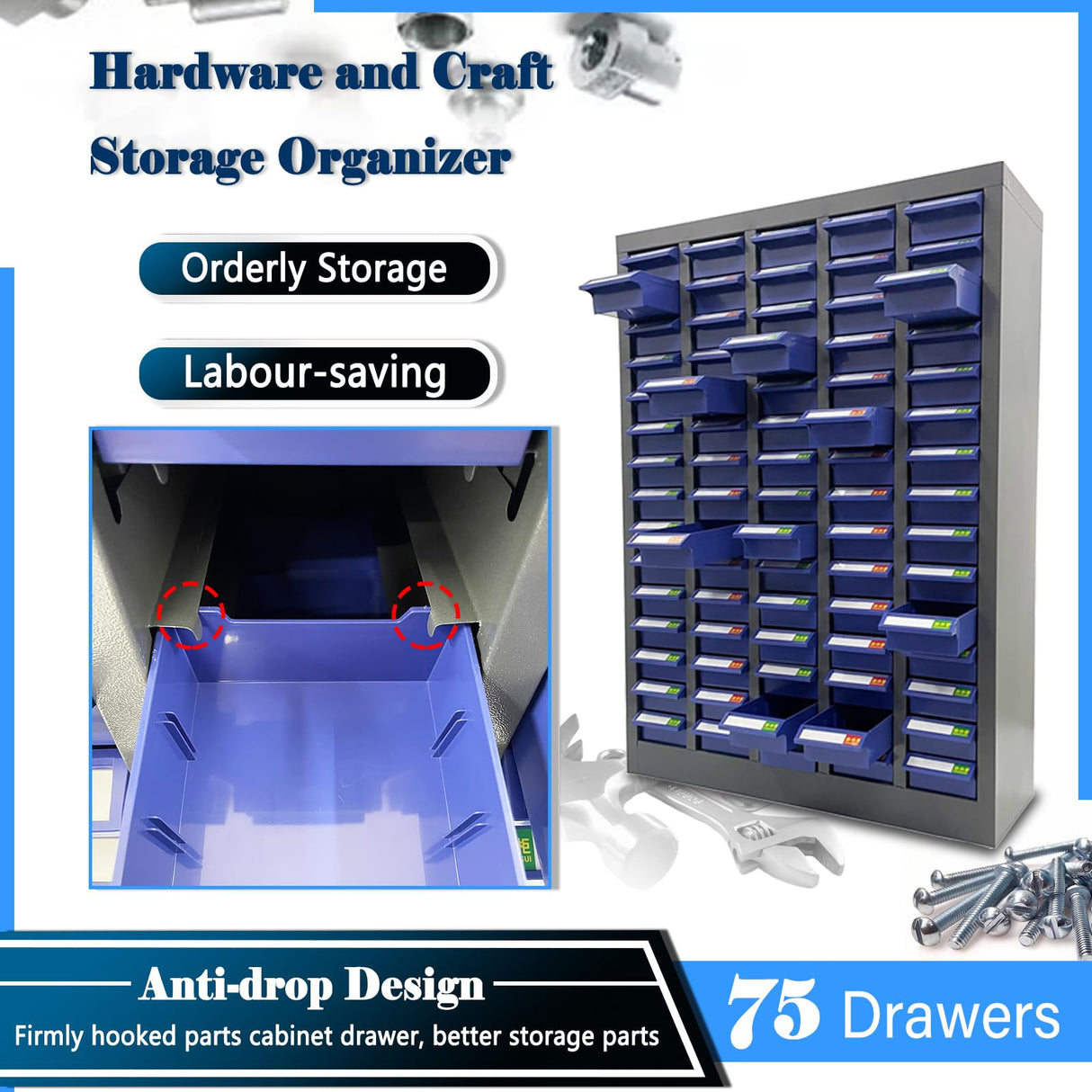 LGXEnzhuo Parts Cabinet with 75 Drawers Nut and Bolt Organizer Bolt Bin Cabinet Small Parts Storage Organizer with Partitions and Labels LGXEnzhuo