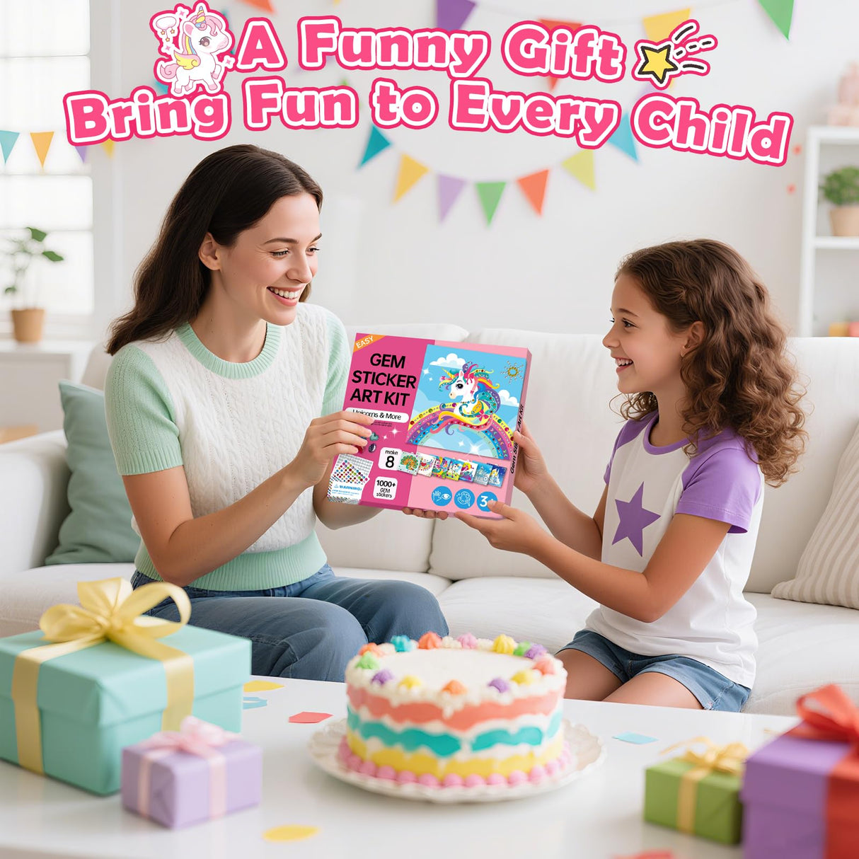 Gem Art Sticker Kit, Arts and Crafts for Kids Age 4-12, 8 Unicorn Princess Themes Diamond Art Kit, Gemstone Sticker Crafts Christmas Birthday Gifts for Girls Ages 4,5,6,7,8 Year Old (Unicorn) Fortand