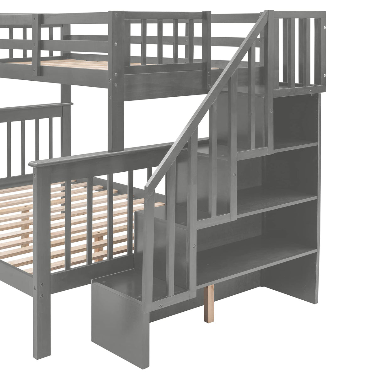 Twin Over Full Bunk Bed with Stairs and Storage Drawers by Harper & Bright Designs in Grey Harper & Bright Designs