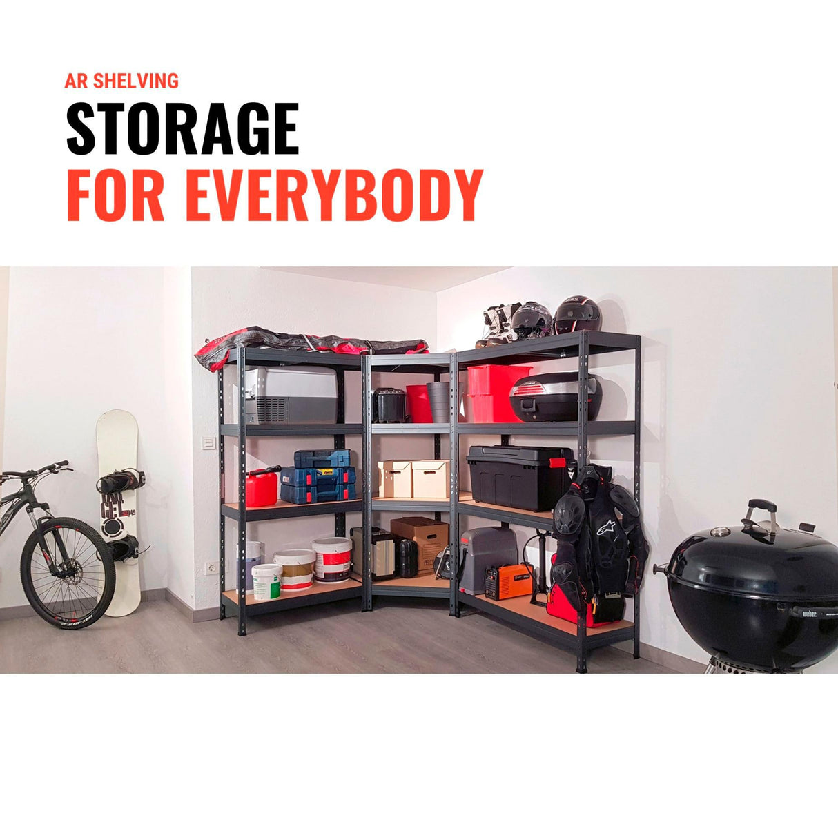 AR Shelving 2400-Lb. Capacity, 71in.H x 36in.W x 18in.D Rivet Shelving Unit, Or Combine to Make 2 Benches, Ea. 35 1/2in.H x 72in.L x 18in.D, Matte Dark Gray, Model# Garage 36/18 600 Lb. AR Shelving