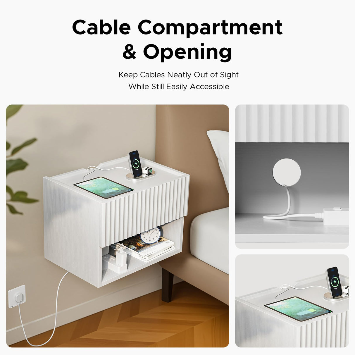 Floating Nightstand Bedroom Bedside Table - Wood Night Stand Set 2 for Small Spaces, Wall Mounted Cabinet with Storage Drawer, White Modern Night Stand for Dorm Hallway Entryway Lazzanto