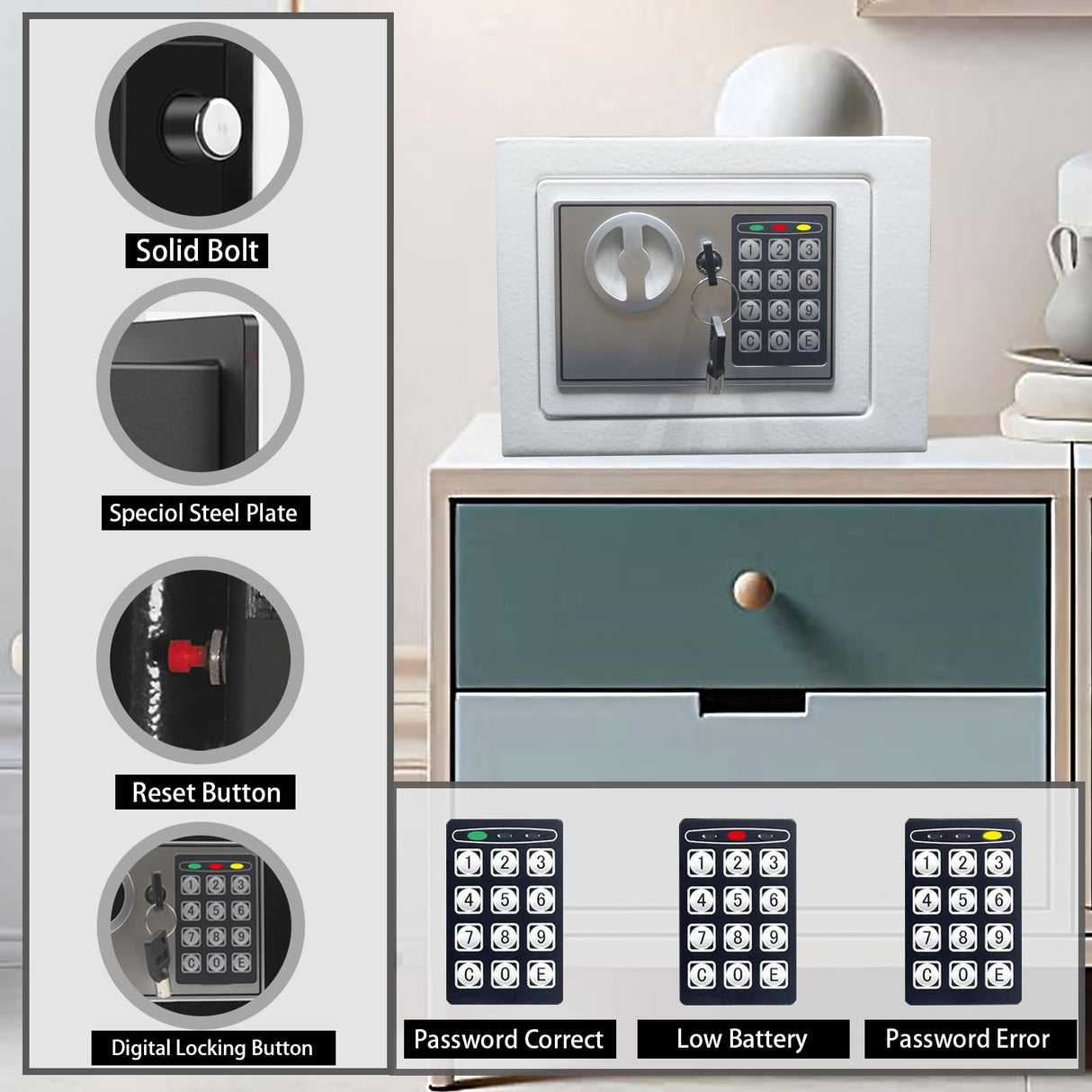 Yuanshikj Electronic Deluxe Digital Security Safe Box Keypad Lock Home Office Hotel Business Jewelry Gun Cash Use Storage (Silver 1) Yuanshikj