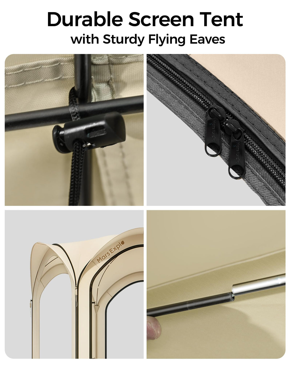 Mars Explo Screen Pop Up House Room Tent, Canopy Sun Shade Shelter for Camping, Patio, Backyard, Deck & Outdoor Activities, Portable Gazebo, Not Waterproof, 10'x10',Beige Mars Explo