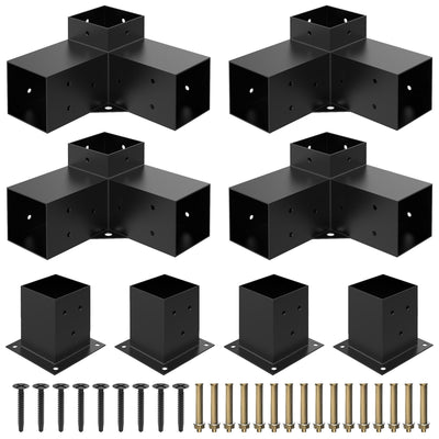 Heavy Alloy Steel Pergola Kit with 3-Way Pergola Brackets for 6"x 6" (Actual 5.5" X 5.5") Lumber,DIY Pergola Brackets Suitable for Pergolas,Gardens,and Metal Gazebo Kits - Includes Screws