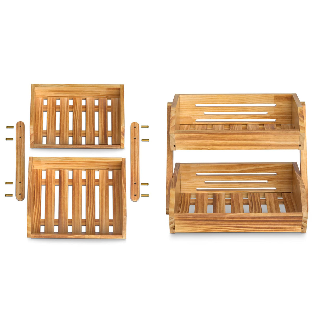 Merysen 2 Tier Wooden Fruit Basket For Kitchen, Bread Vegetable Fruit Basket Bowl Stand, Farmhouse Fruit Bowl for Countertop, Large Merysen