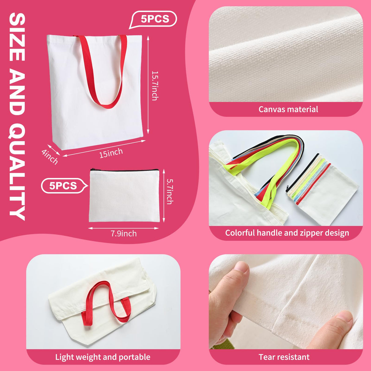 10 Pack Sublimation Blanks Canvas Tote bag, Reusable Large Grocery Bags DIY Heat Transfer Cosmetic Makeup Bags Shopping Bags with Customized Color for DIY, Advertising, Christmas Craft Present MAFYE