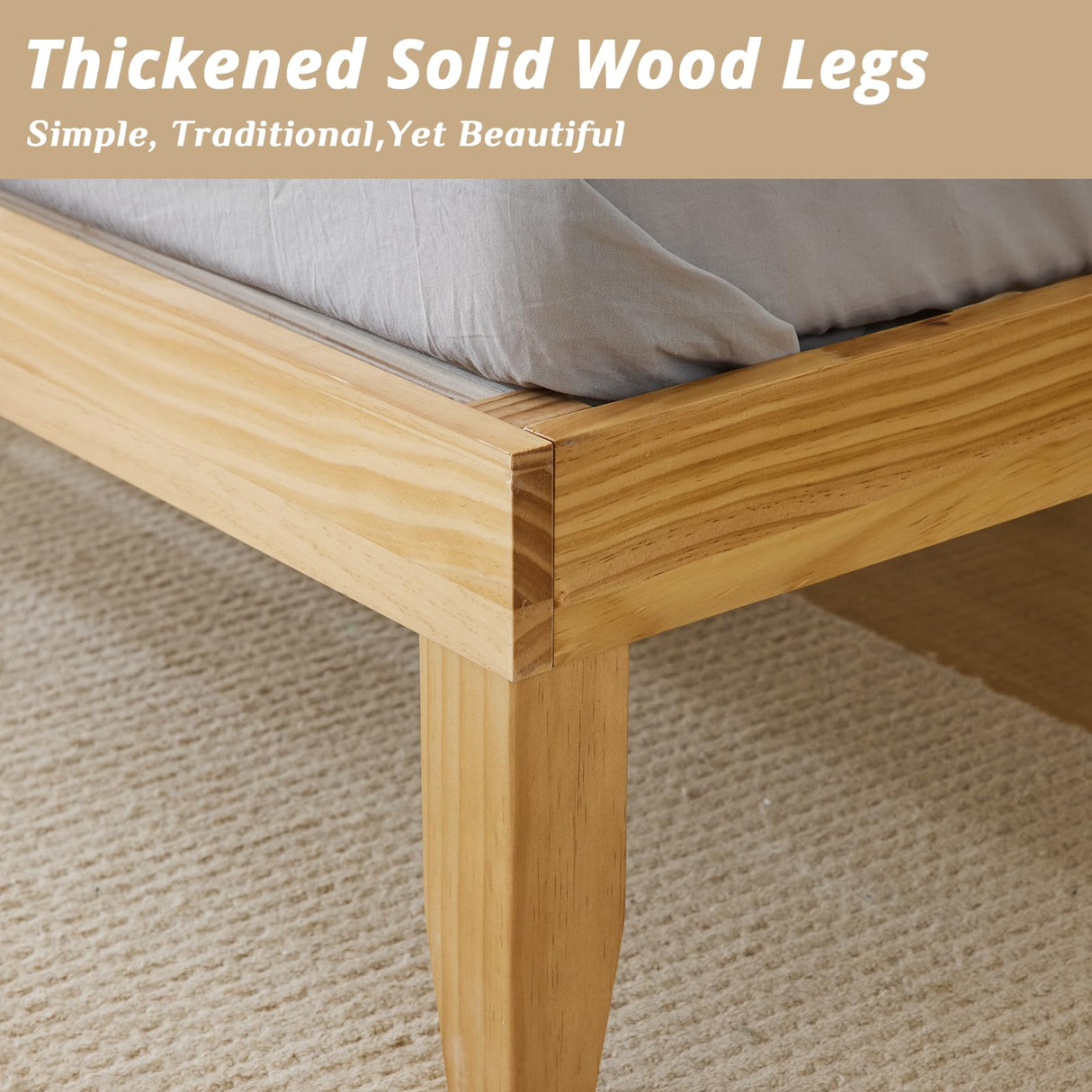 Karl home 12 Inches Wood Platform Bed Frame, Full Bed Frame, Solid Wood Foundation with Wood Slat Support,Easy Assembly No Box Spring Needed (Natural) Karl home