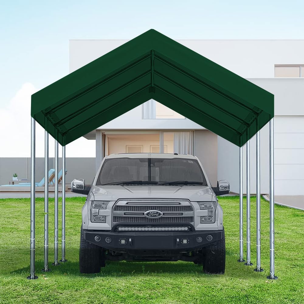 Vanteriam 10'x20' Upgraded Carport Replacement Top Canopy Cover for Car Garage Shelter Tent Party Tent with Ball Bungees Beige (Only Top Cover, Frame is not Included) Vanteriam