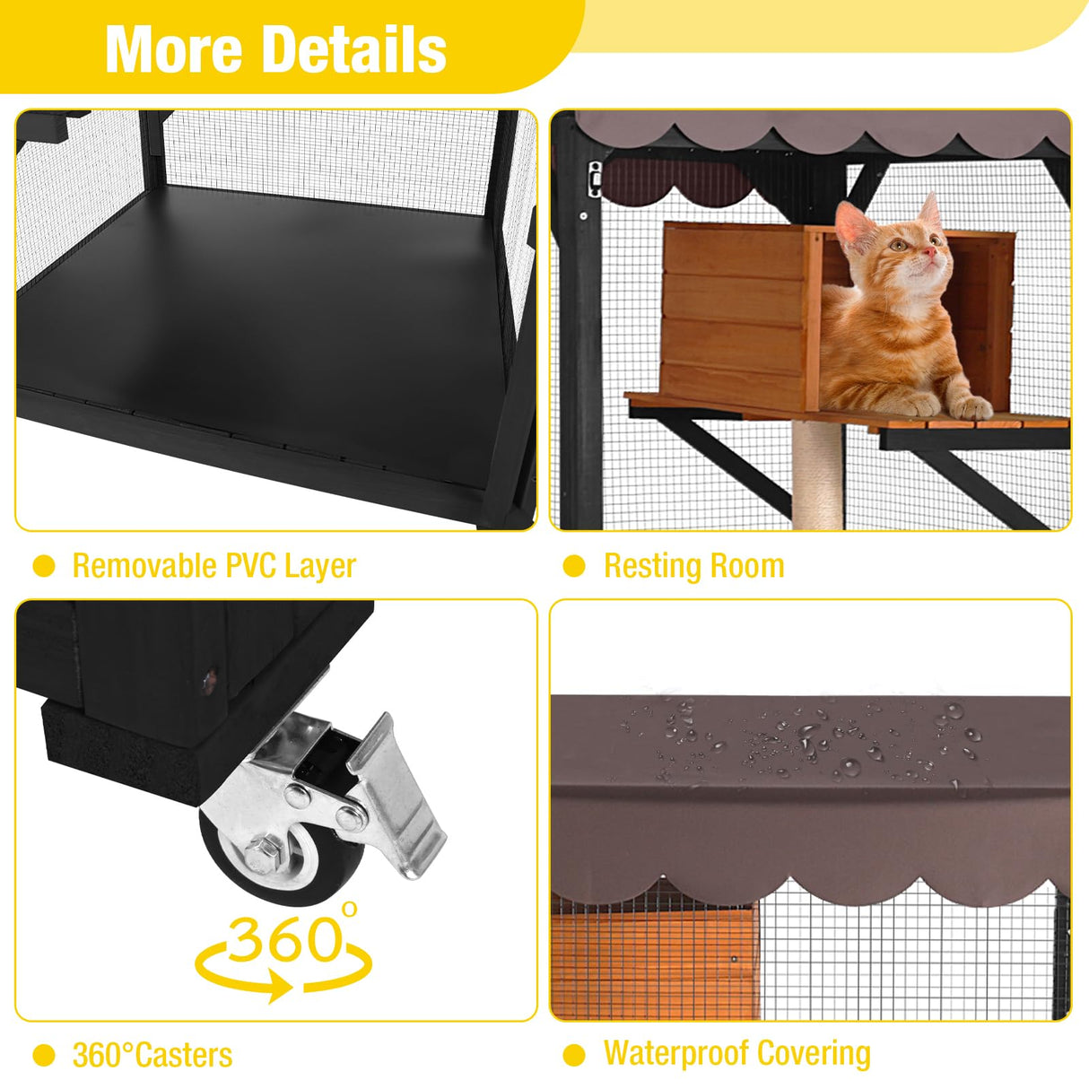 Aivituvin Catio Outdoor Cat Enclosure on Wheels Indoor Kitty House with Cat Bed, Scratching Post, Jumping Platforms, Waterproof Roof Aivituvin